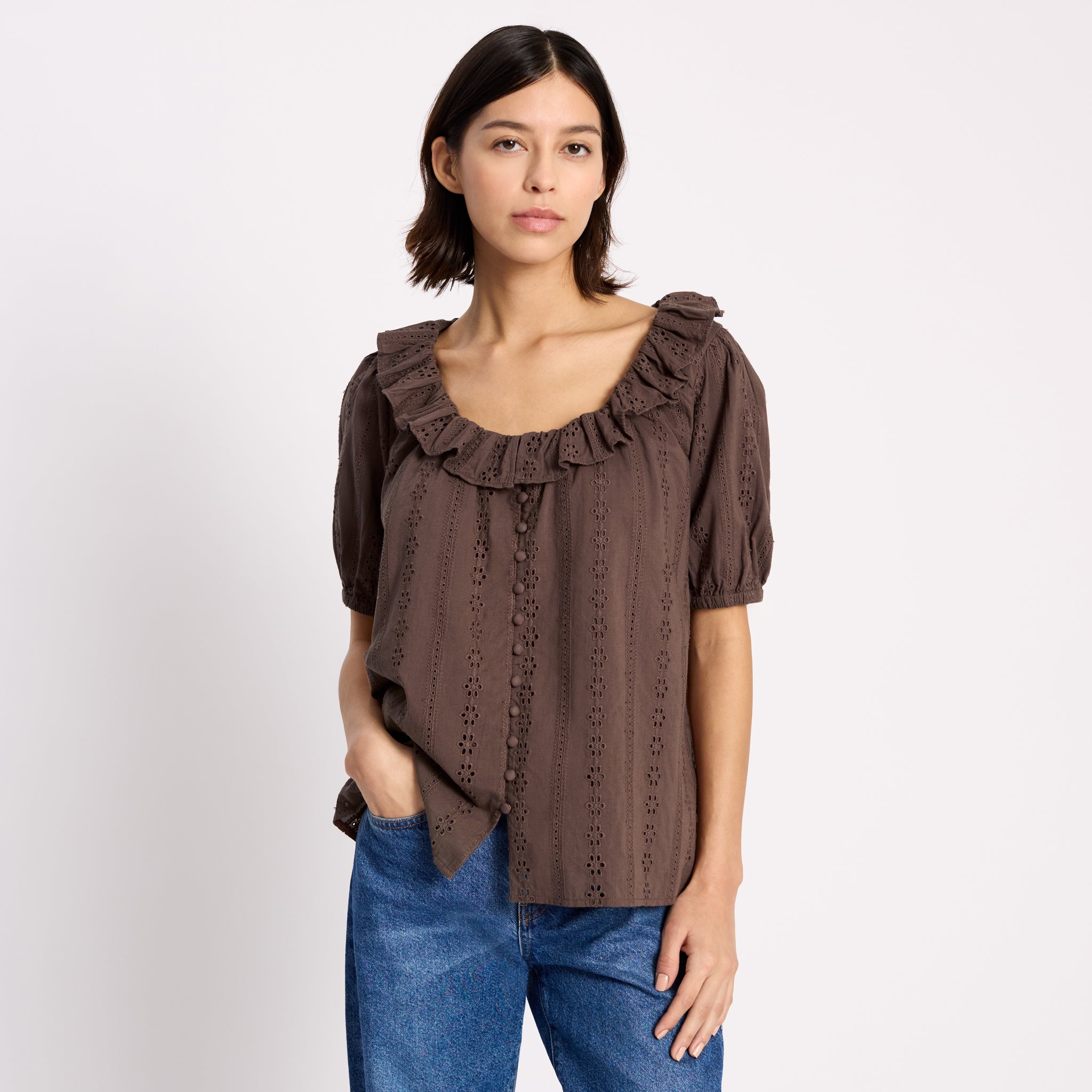 Ruffle Scoop Neck Top