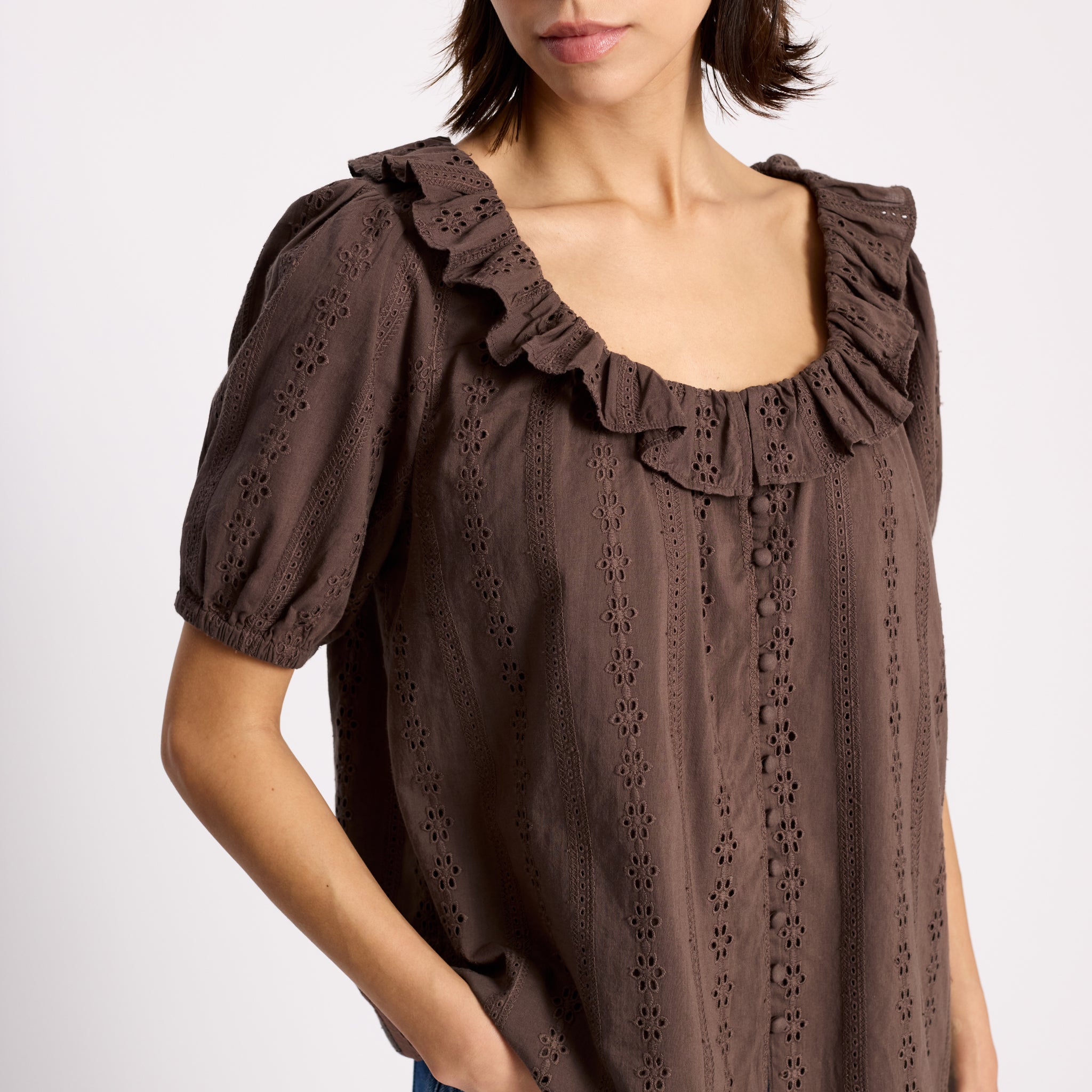 Ruffle Scoop Neck Top