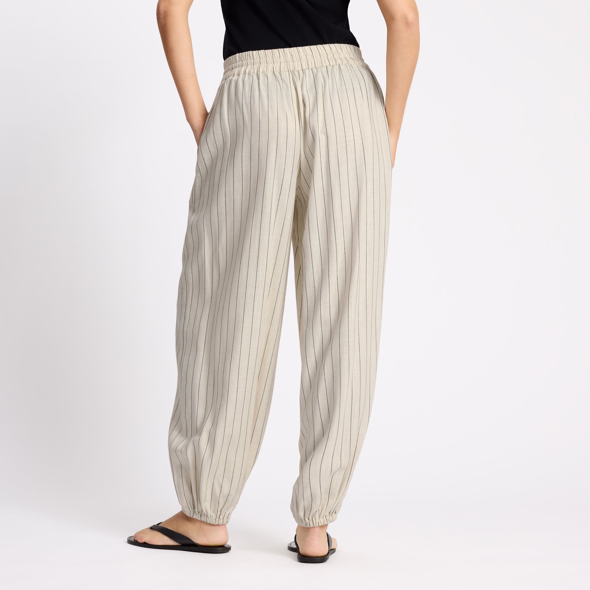 Linen Blend Pinstripe Balloon Trousers