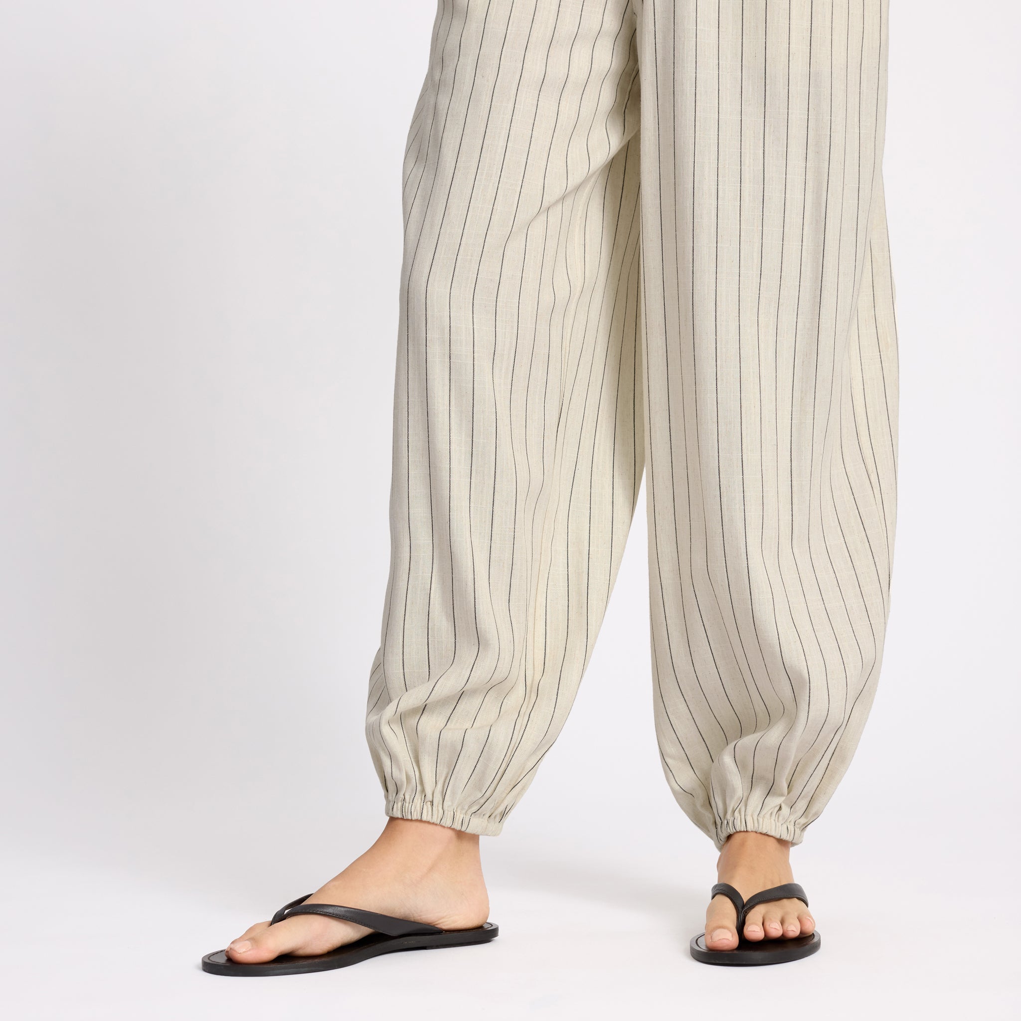 Linen Blend Pinstripe Balloon Trousers