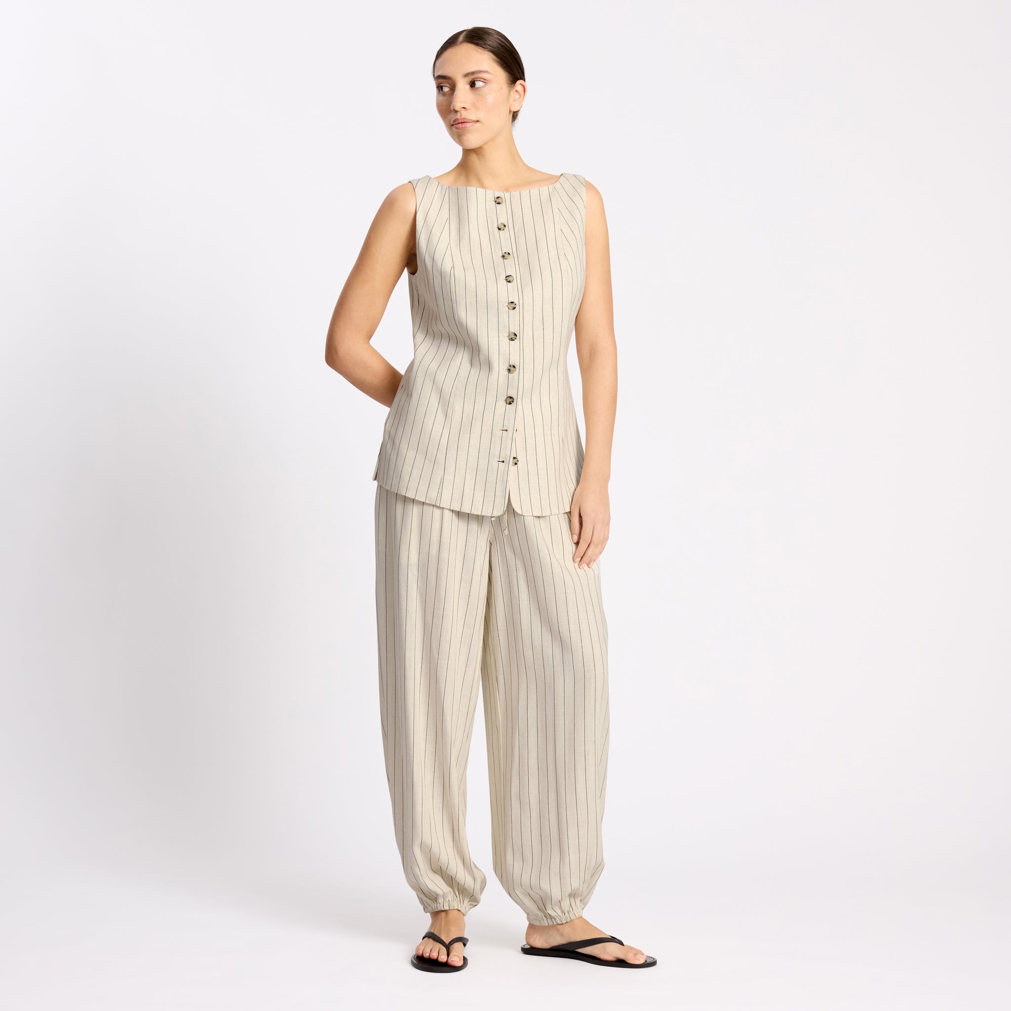 Linen Blend Pinstripe Waistcoat