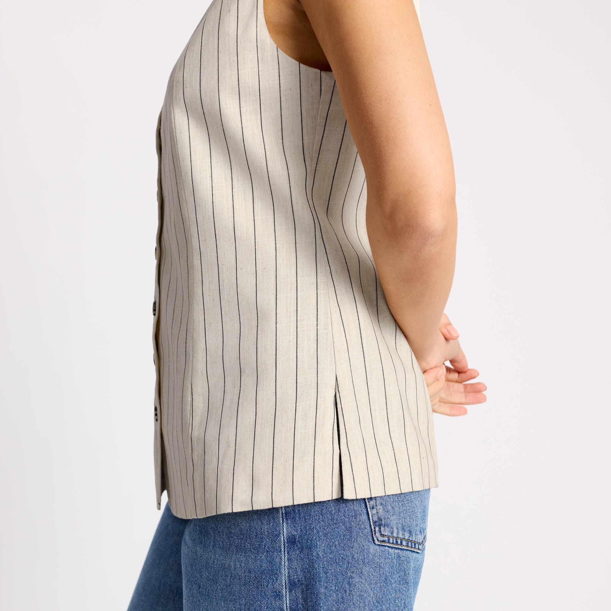 Linen Blend Pinstripe Waistcoat