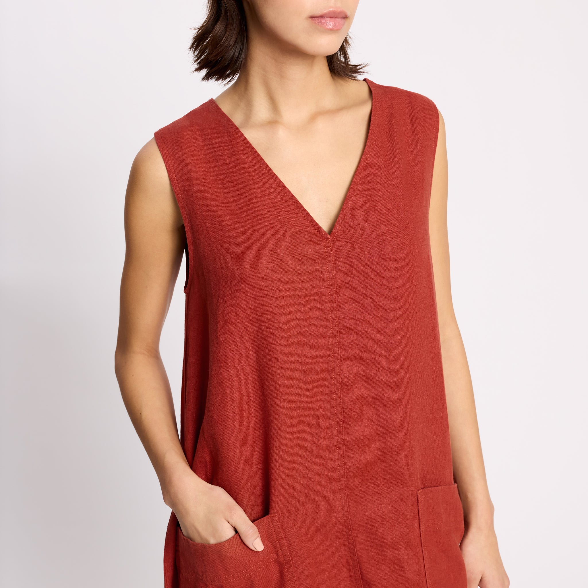 Linen V Neck Dress