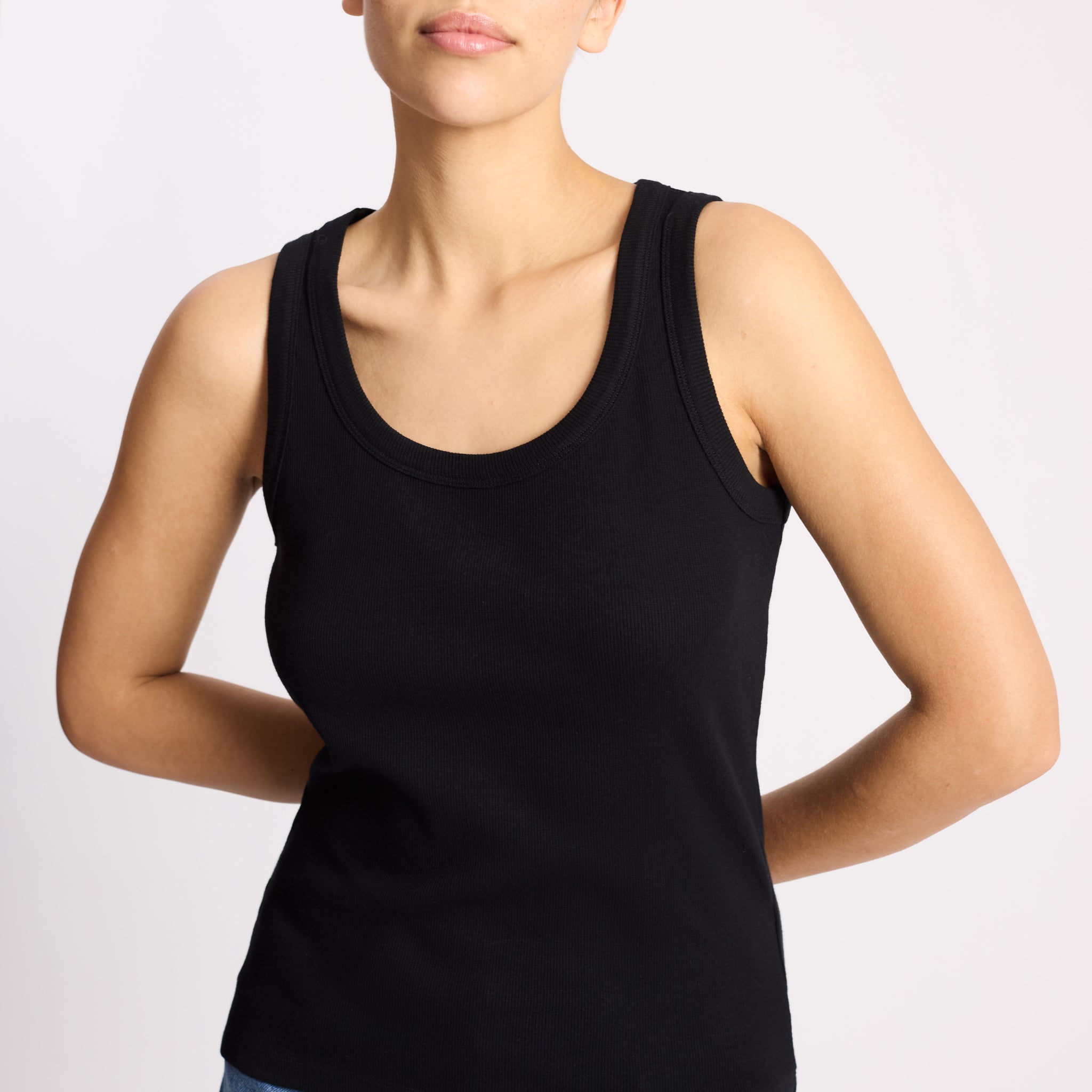Black Scoop Rib Vest