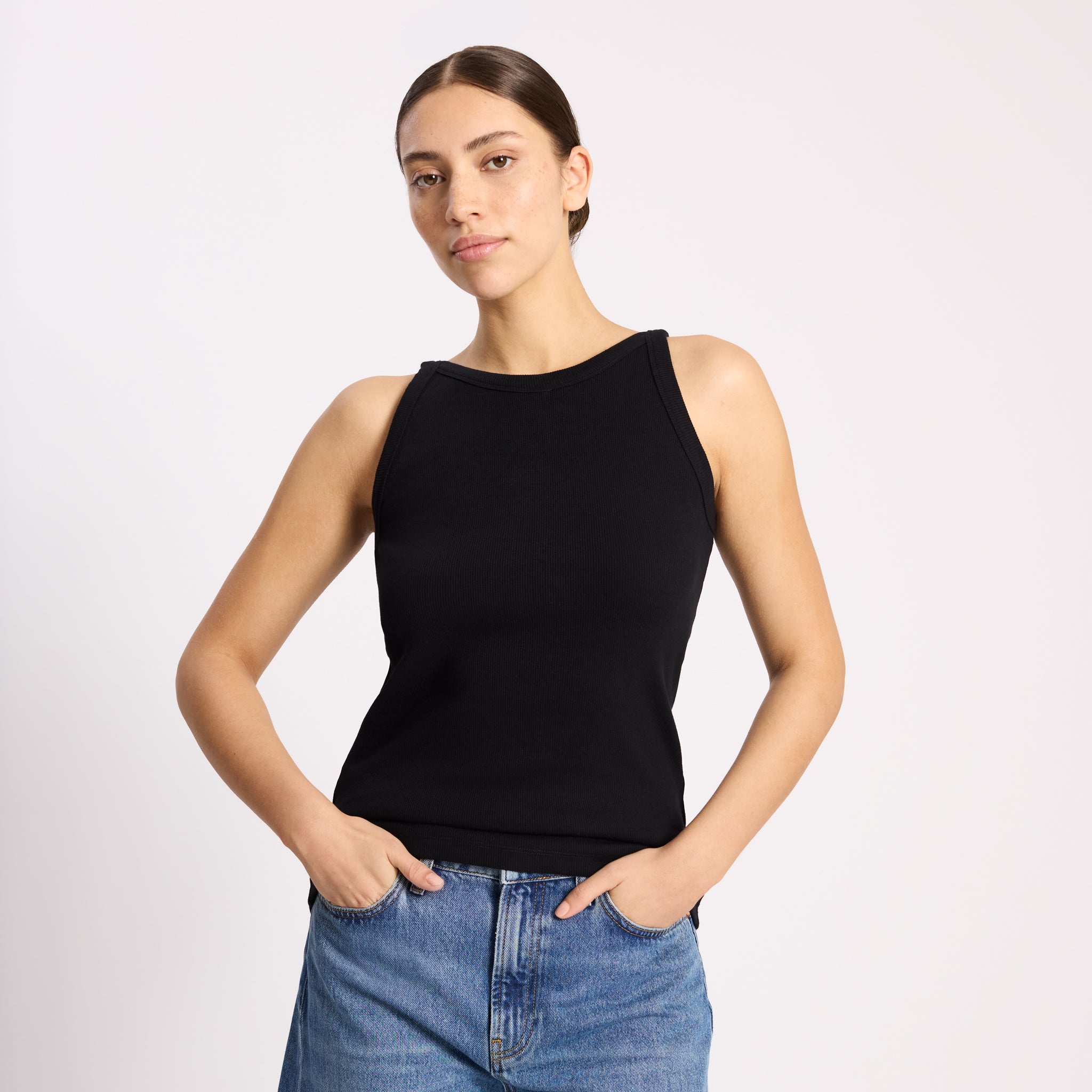 Black High Neck Rib Vest