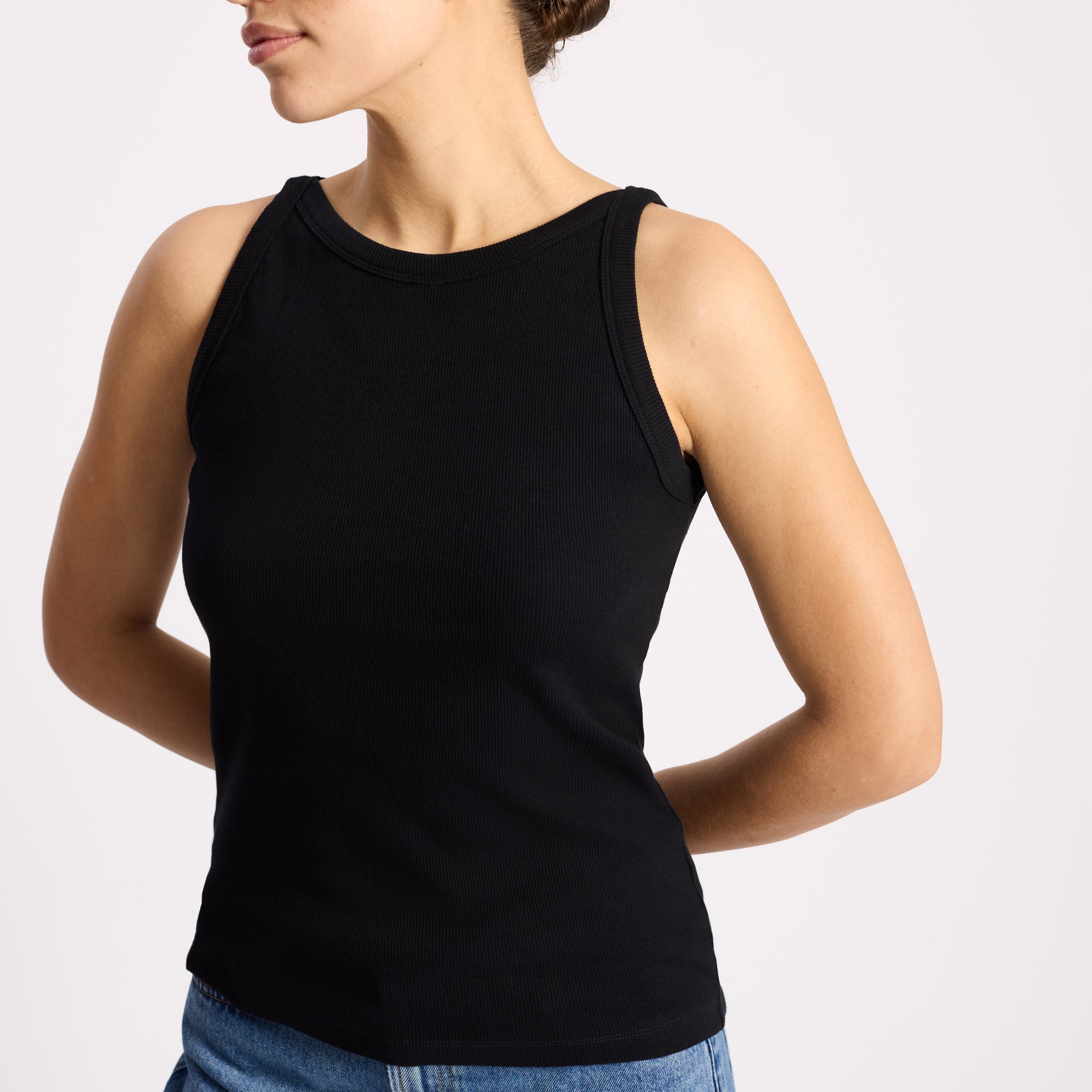 Black High Neck Rib Vest