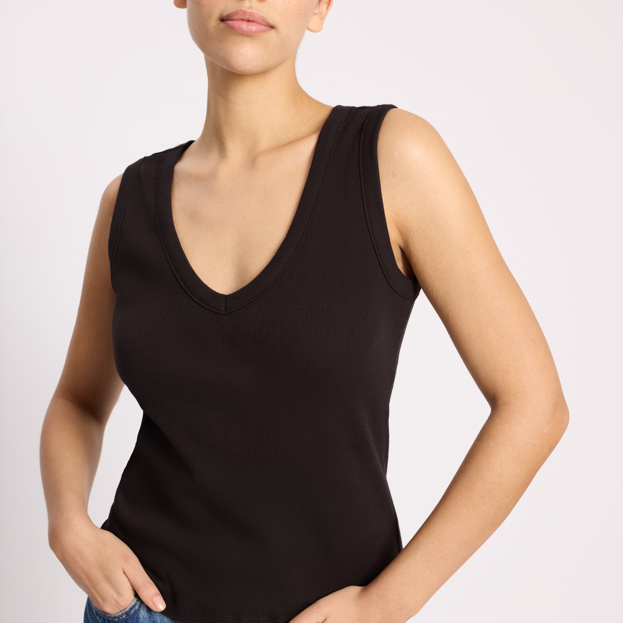 Chocolate V Neck Rib Vest