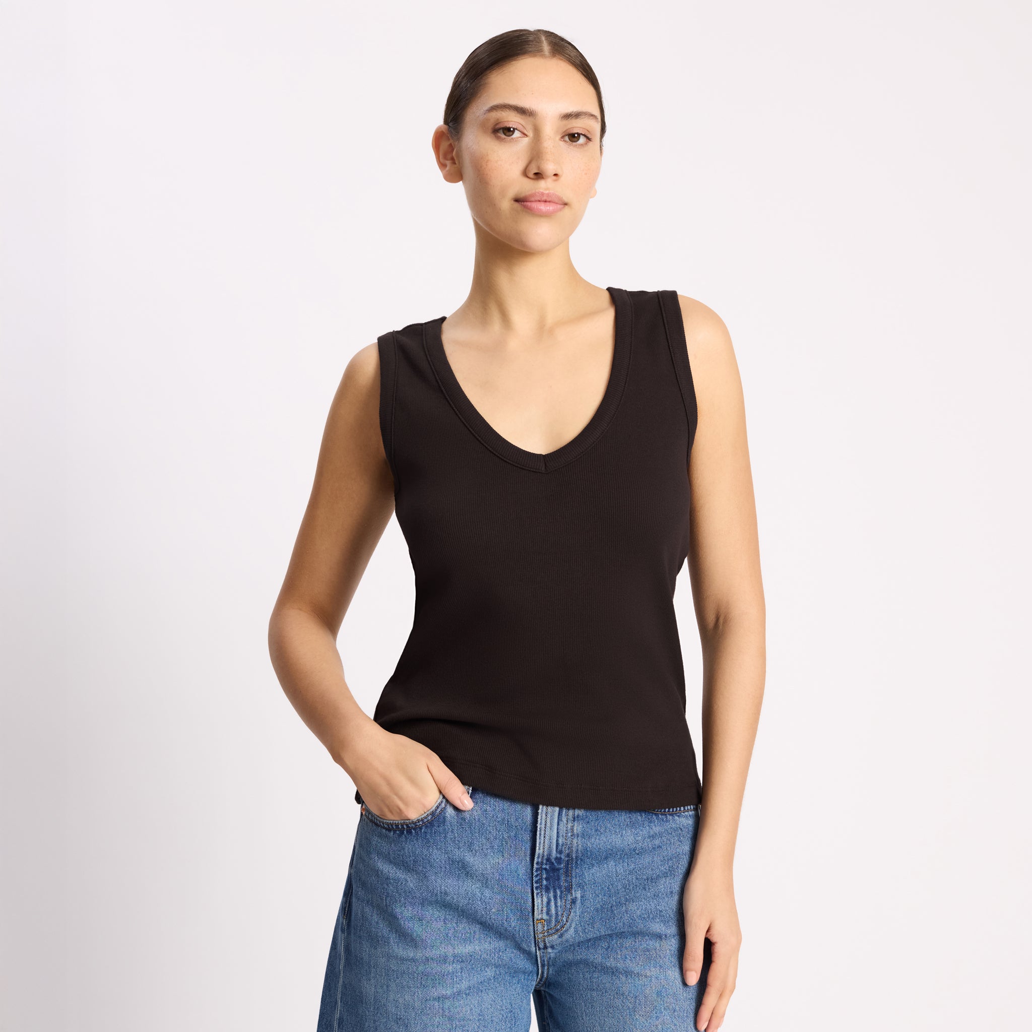 Chocolate V Neck Rib Vest