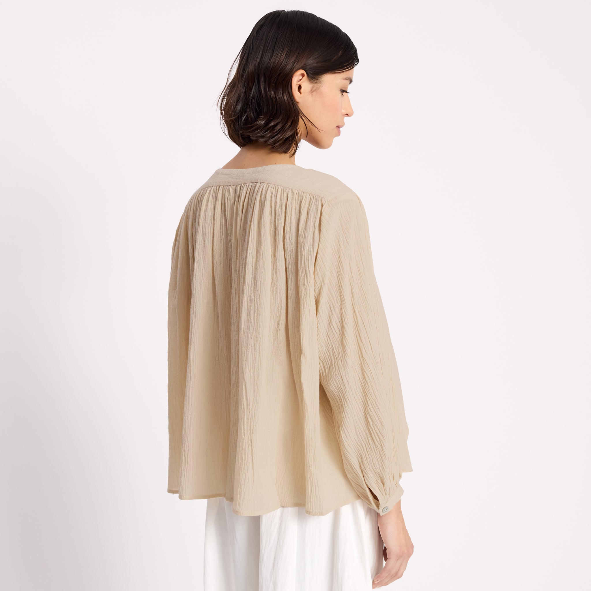 Cream Crinkle Cotton Kaftan Top