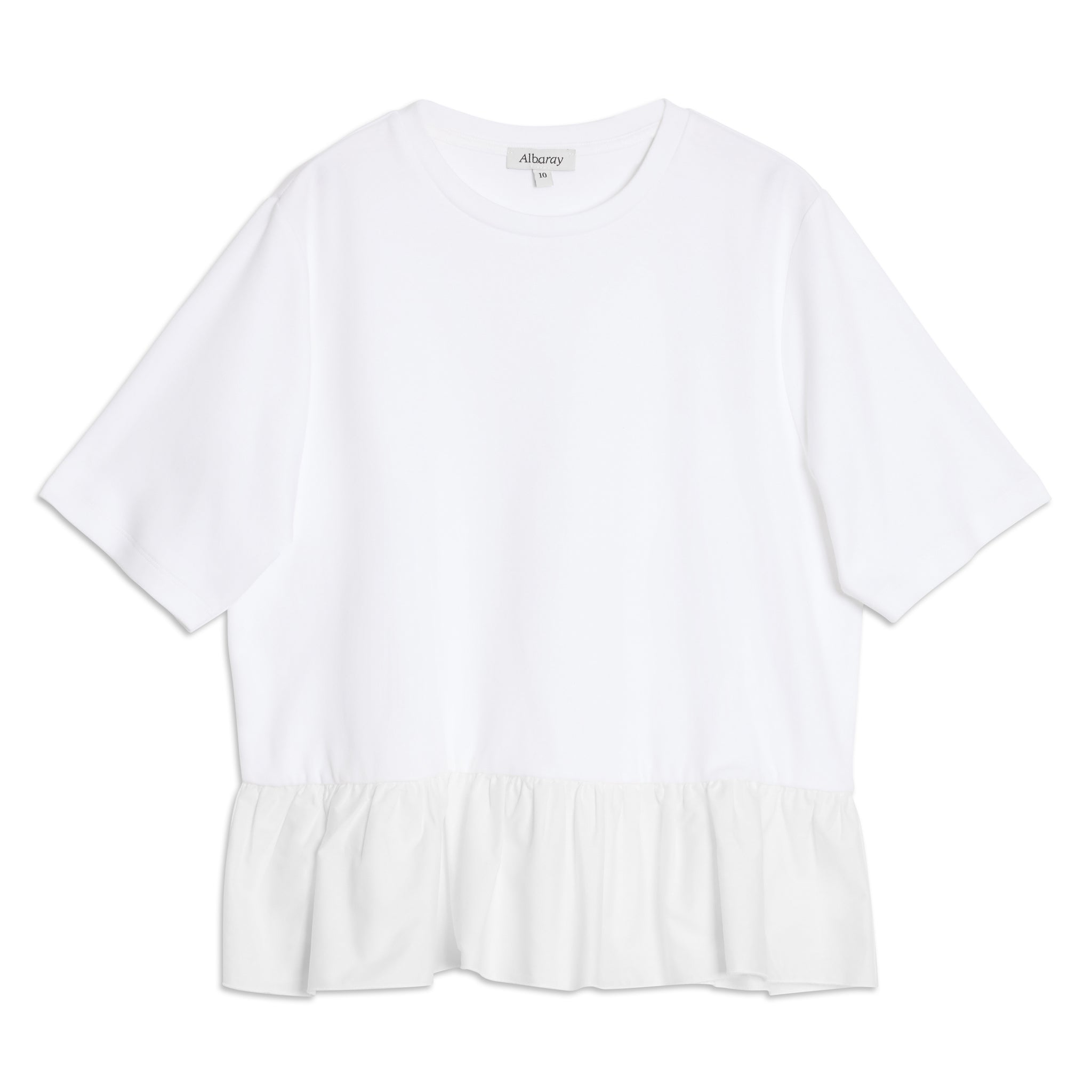 White Cotton Peplum Hem T Shirt