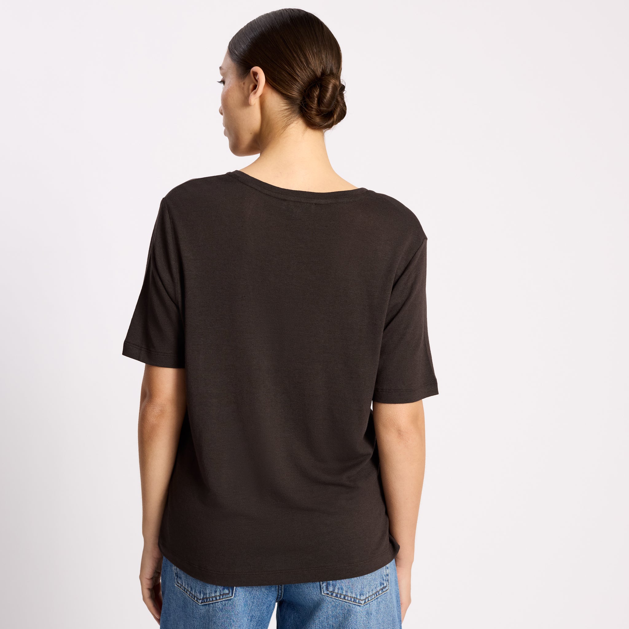 Chocolate Linen V Neck T Shirt