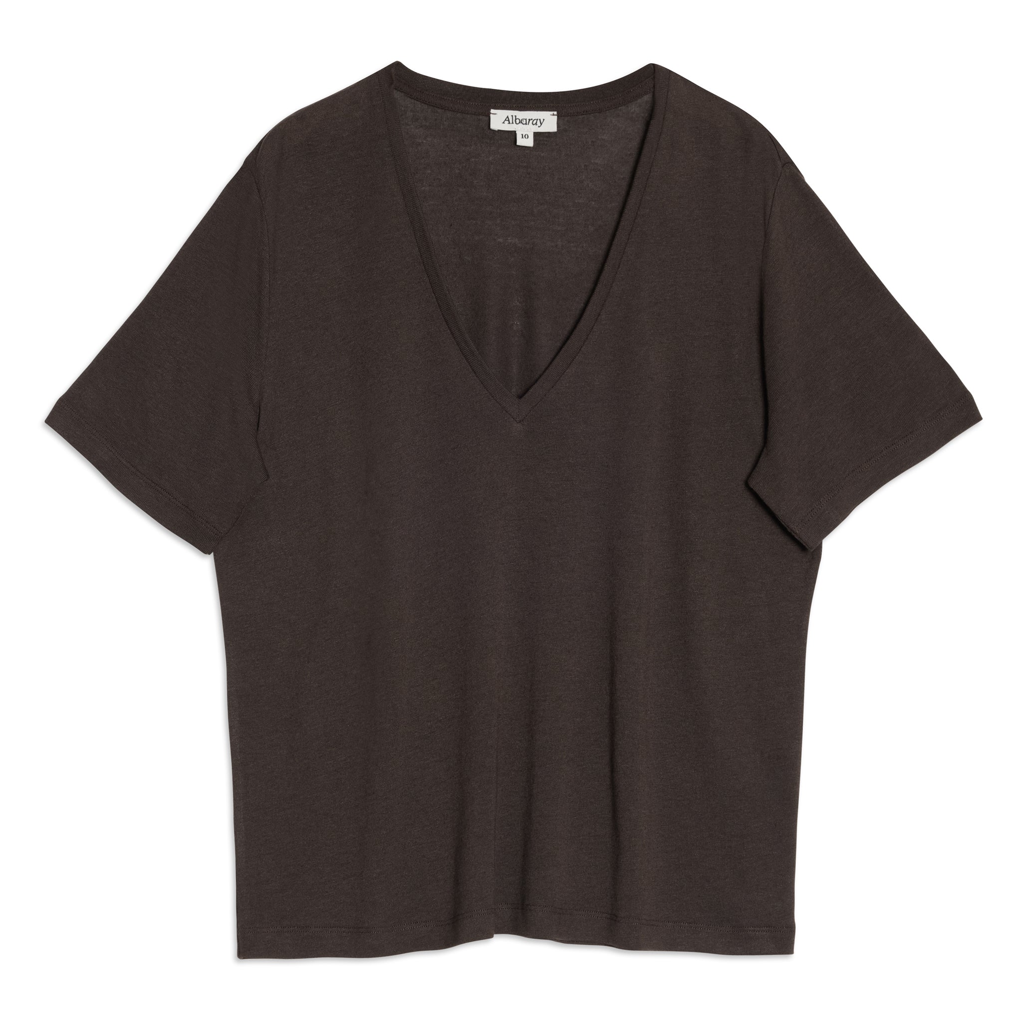 Chocolate Linen V Neck T Shirt