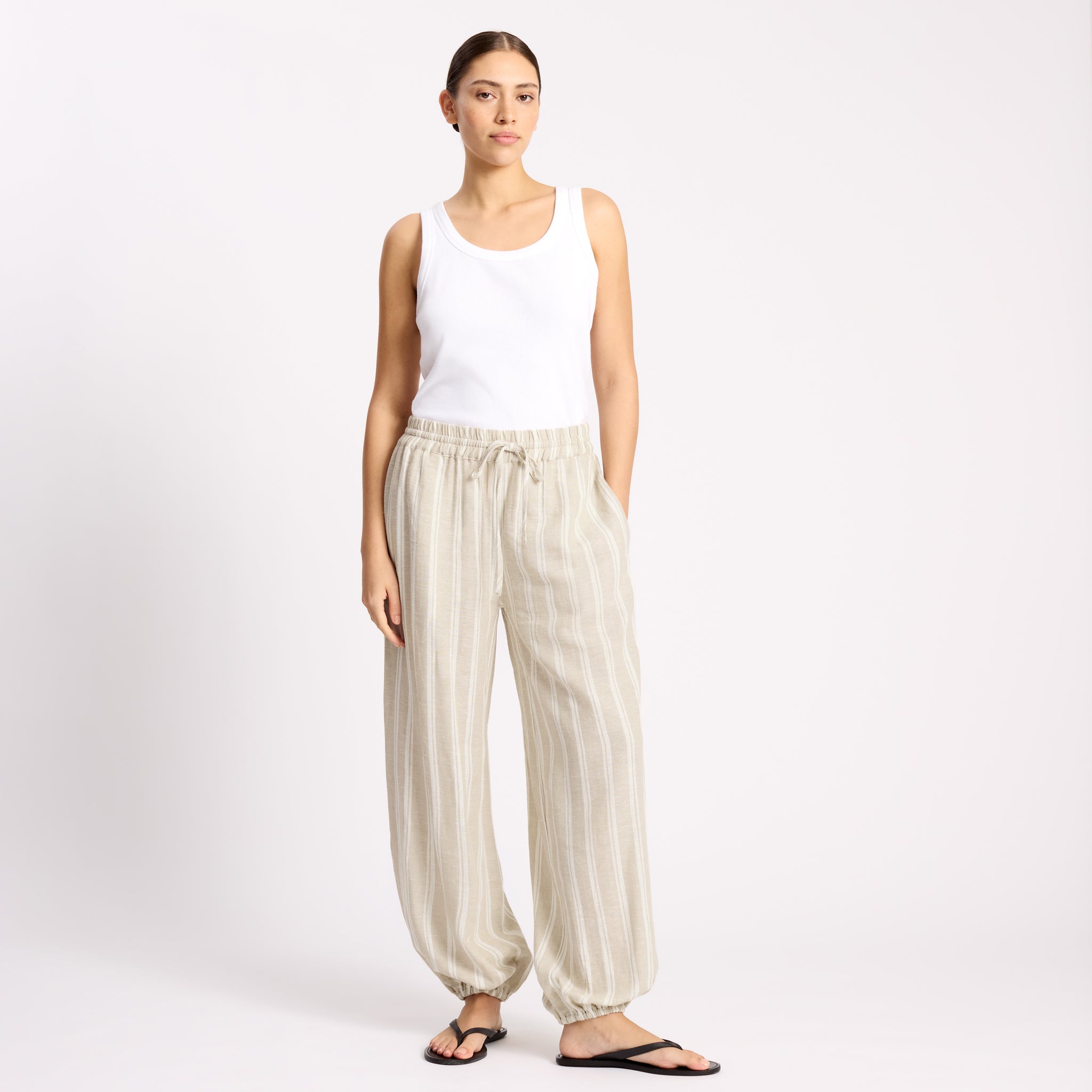 Linen Stripe Balloon Pant