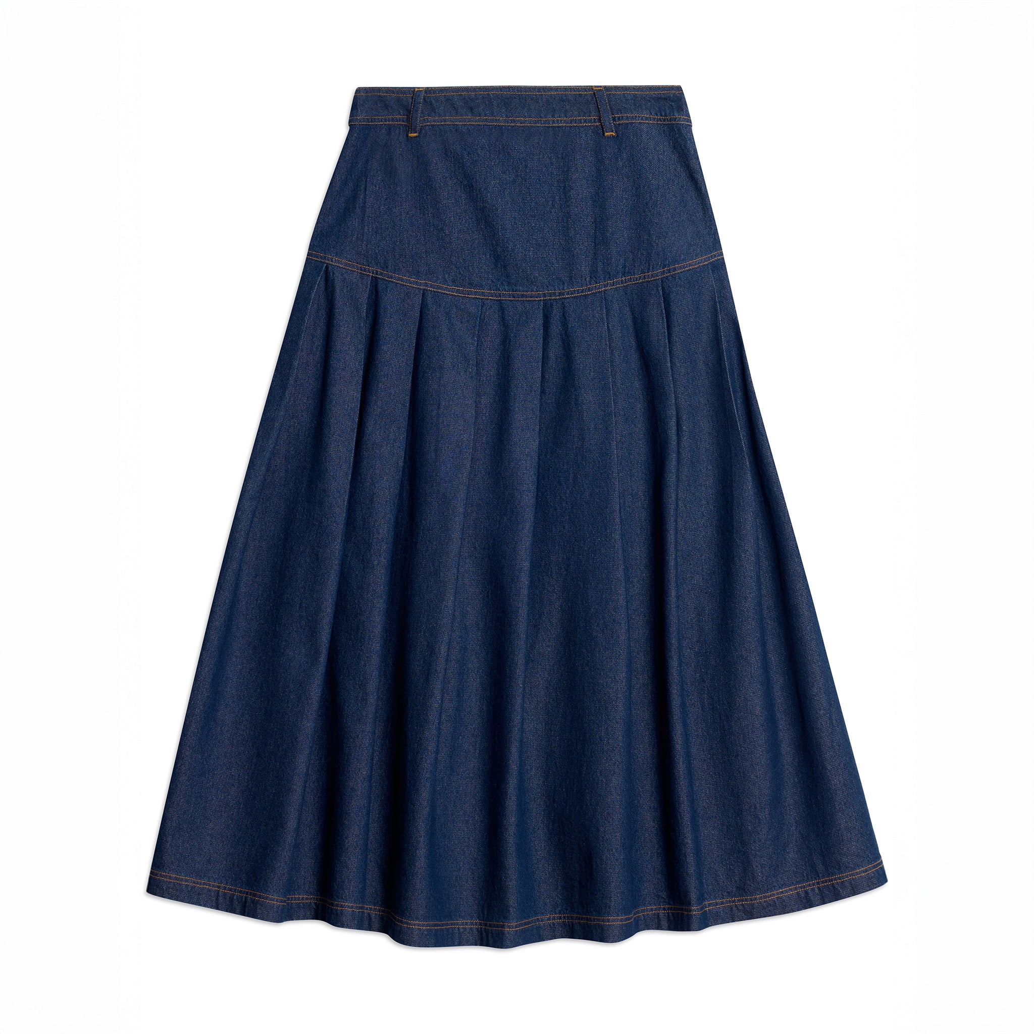 Denim Drop Waist Pleat Skirt