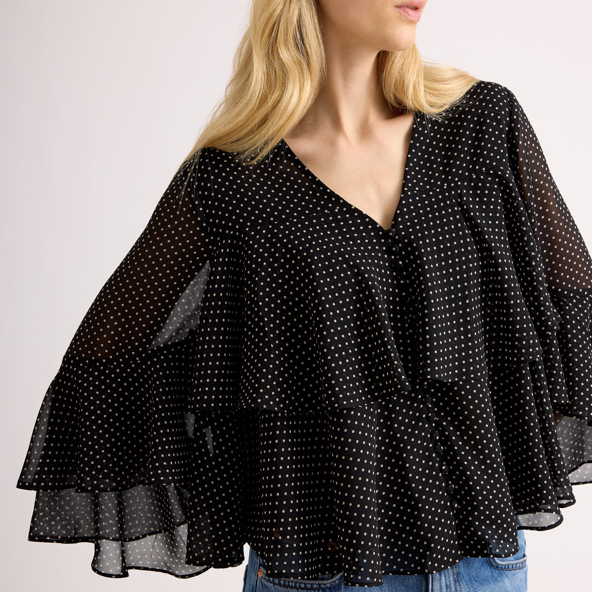 Chiffon Spot Ruffle Top