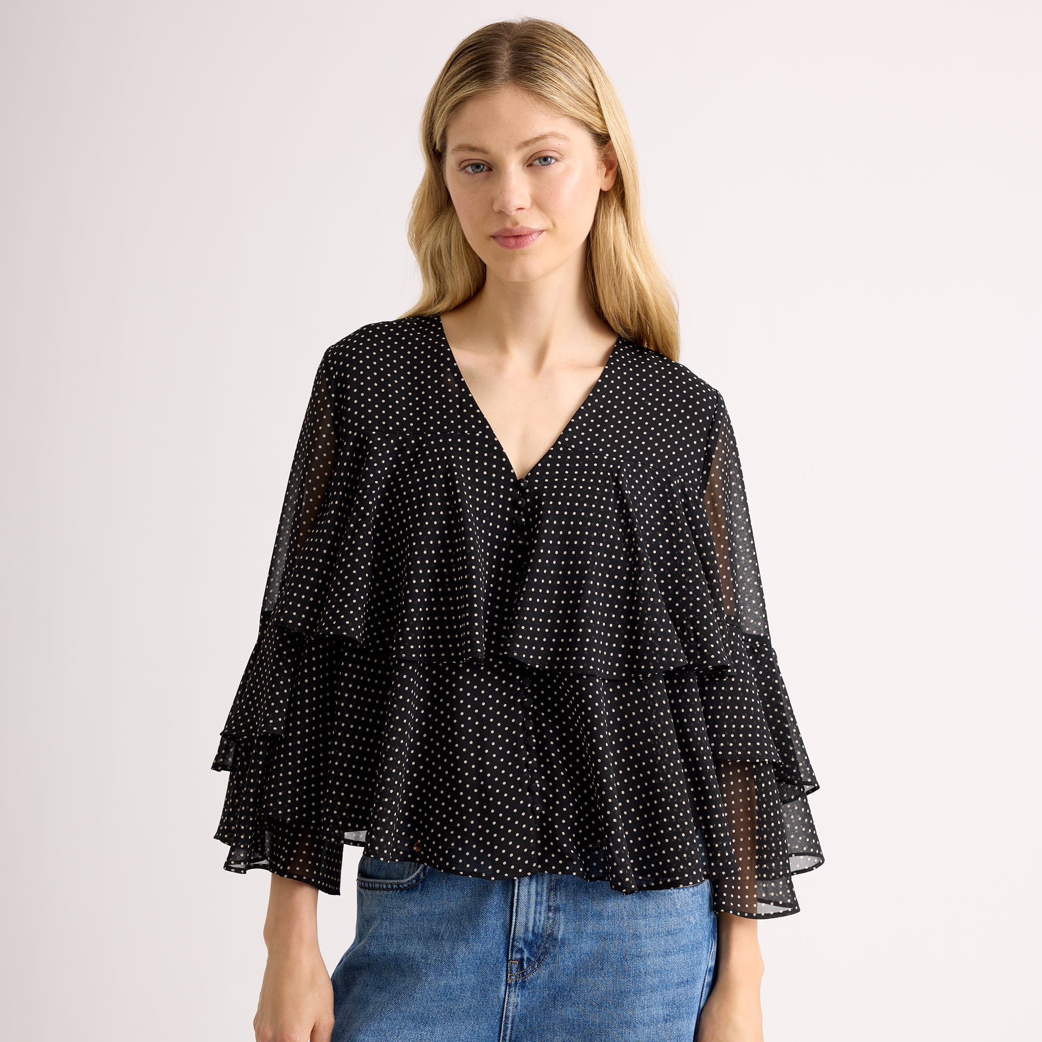 Chiffon Spot Ruffle Top