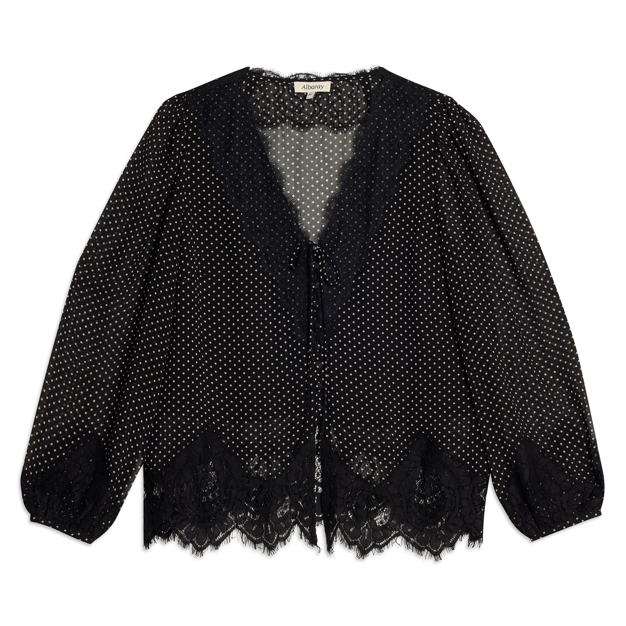 Lace Trim Chiffon Spot Blouse