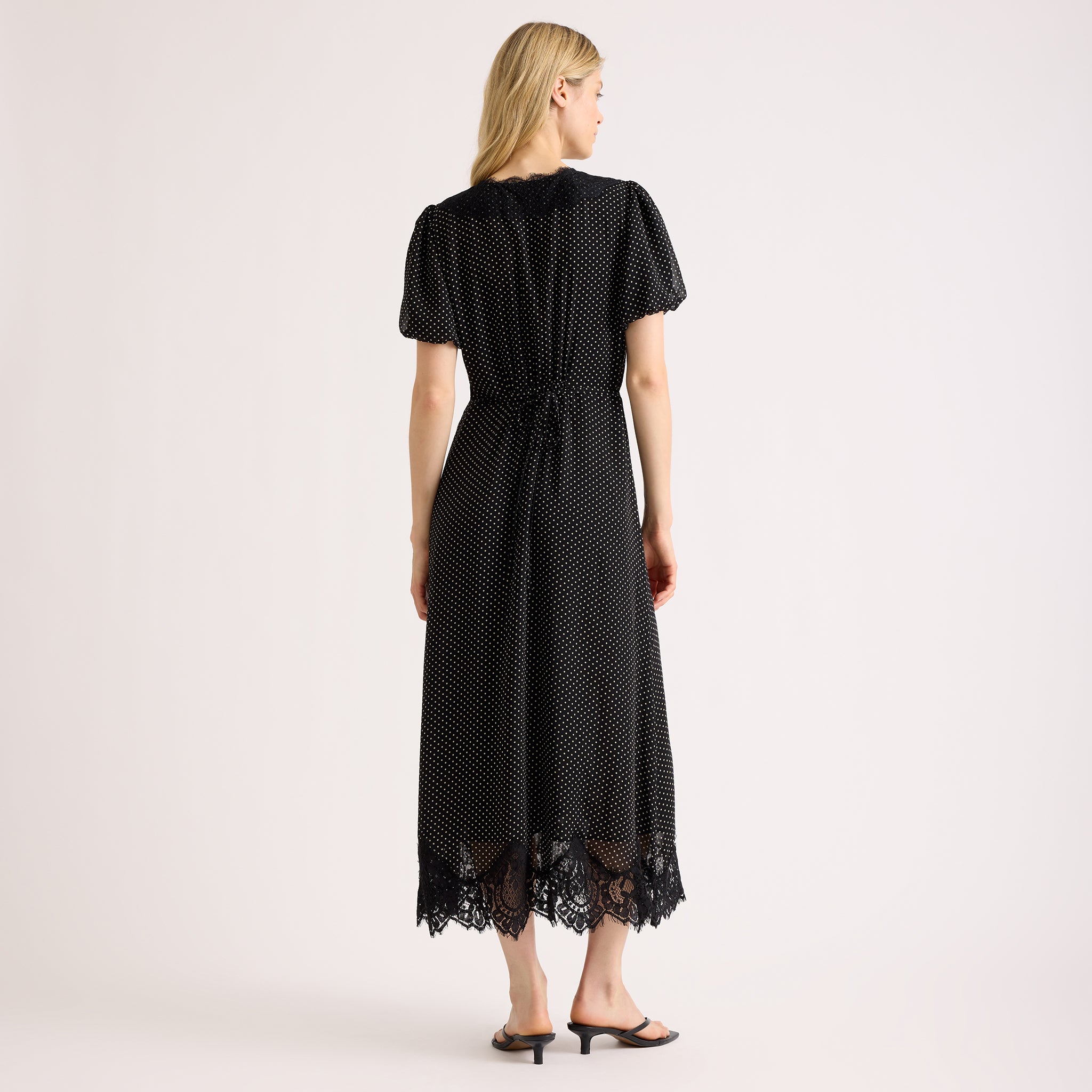 Lace Trim Chiffon Spot Dress