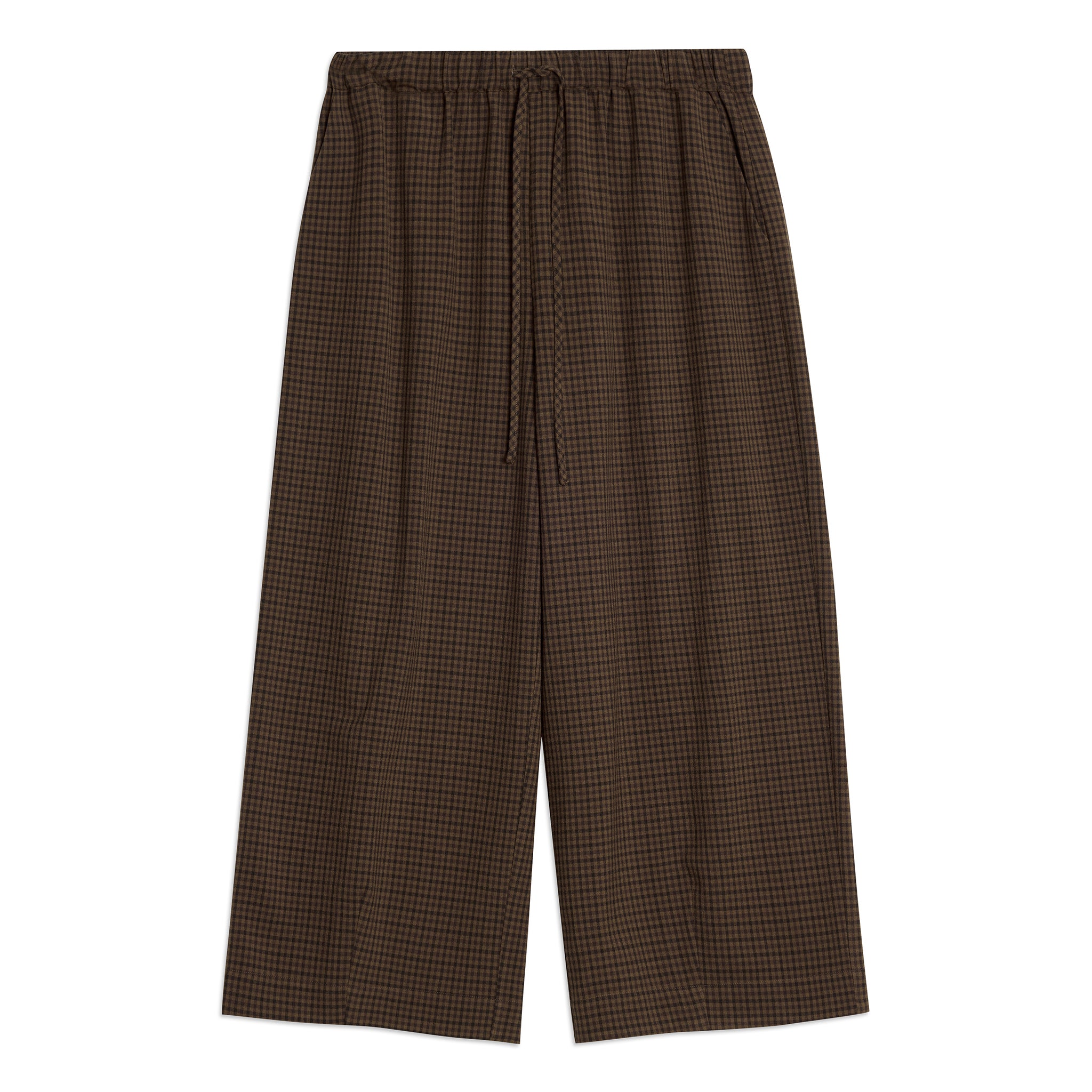 Chocolate Gingham Drawstring Barrel Trousers