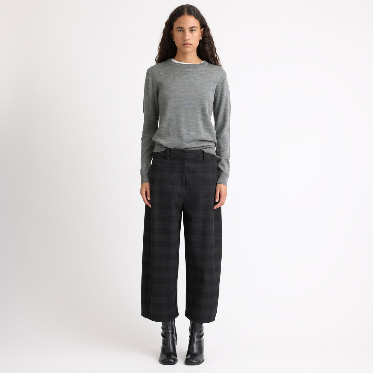 Grey Check Barrel Trousers