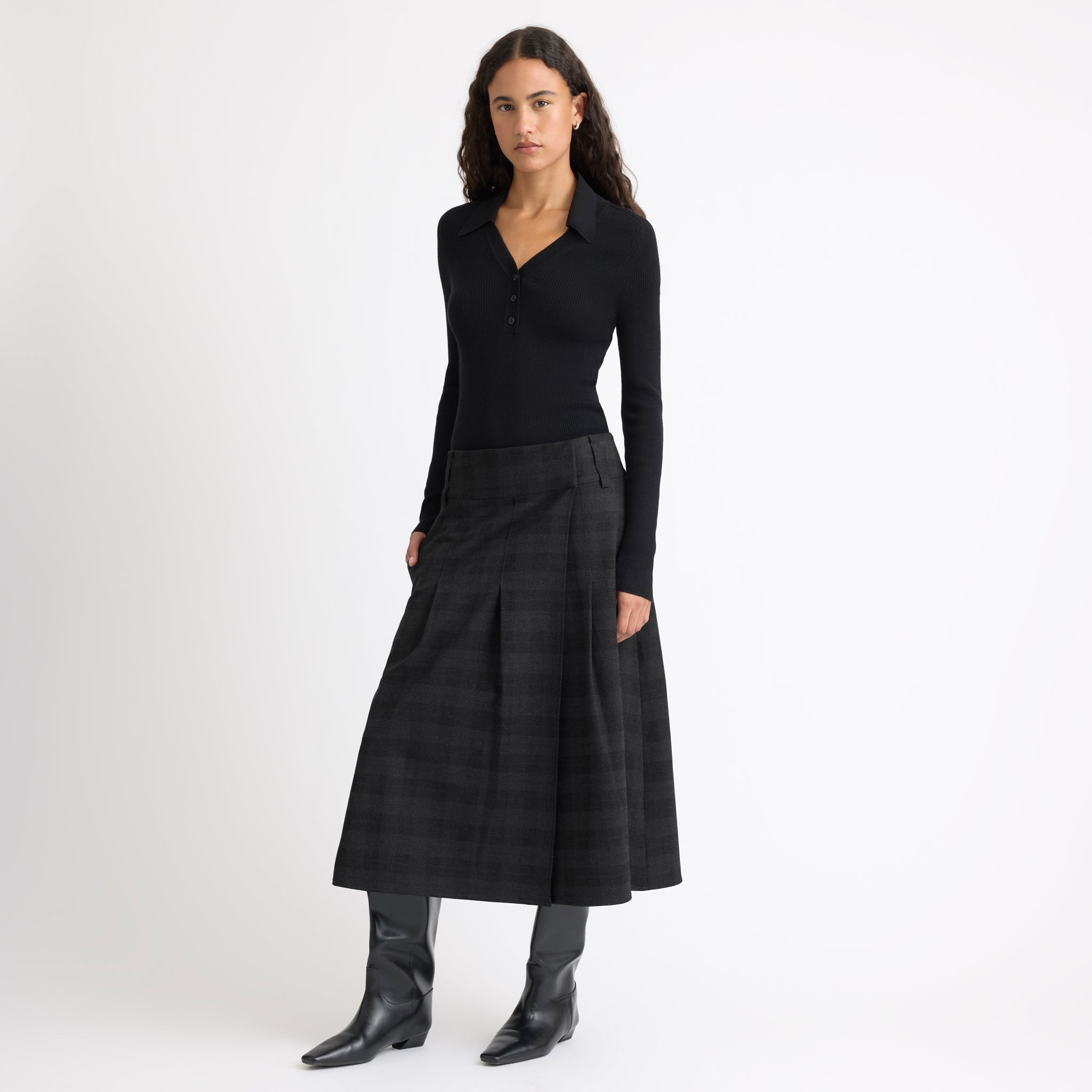 Grey Check Wrap Skirt