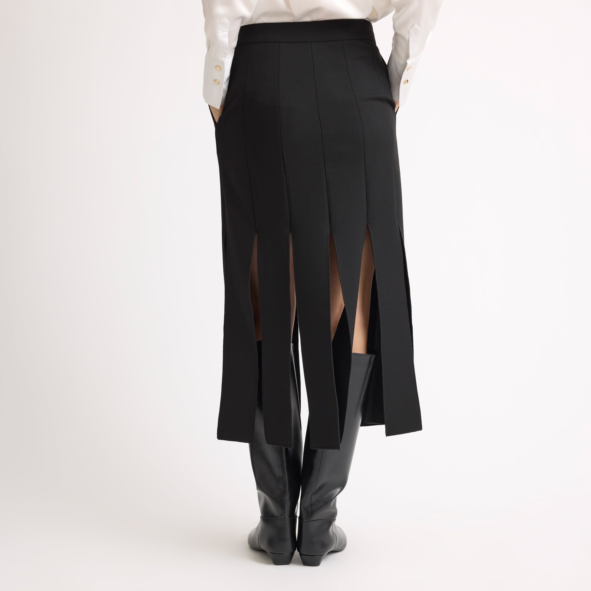 Black Tailored Panel Split Skirt