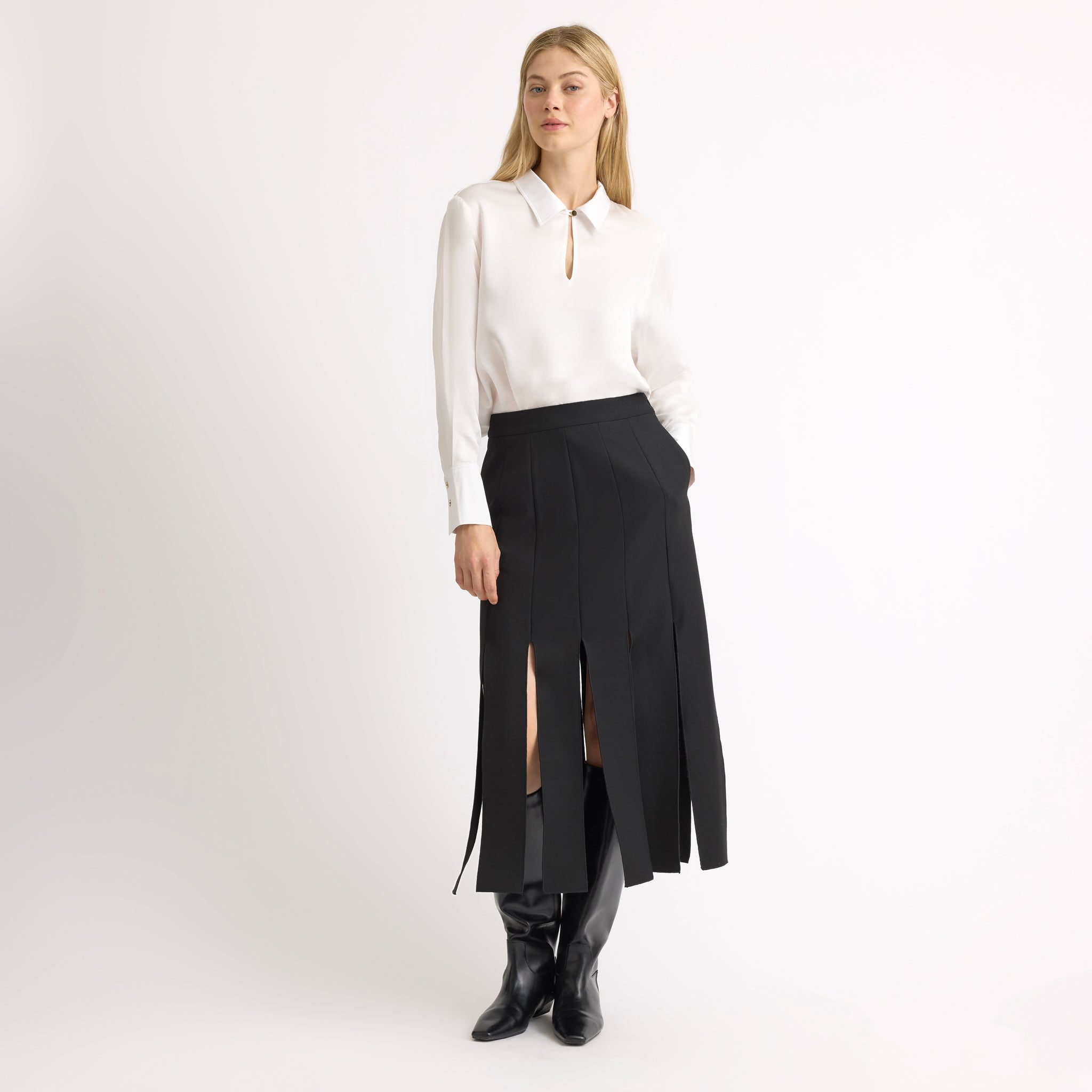 Black Tailored Panel Split Skirt