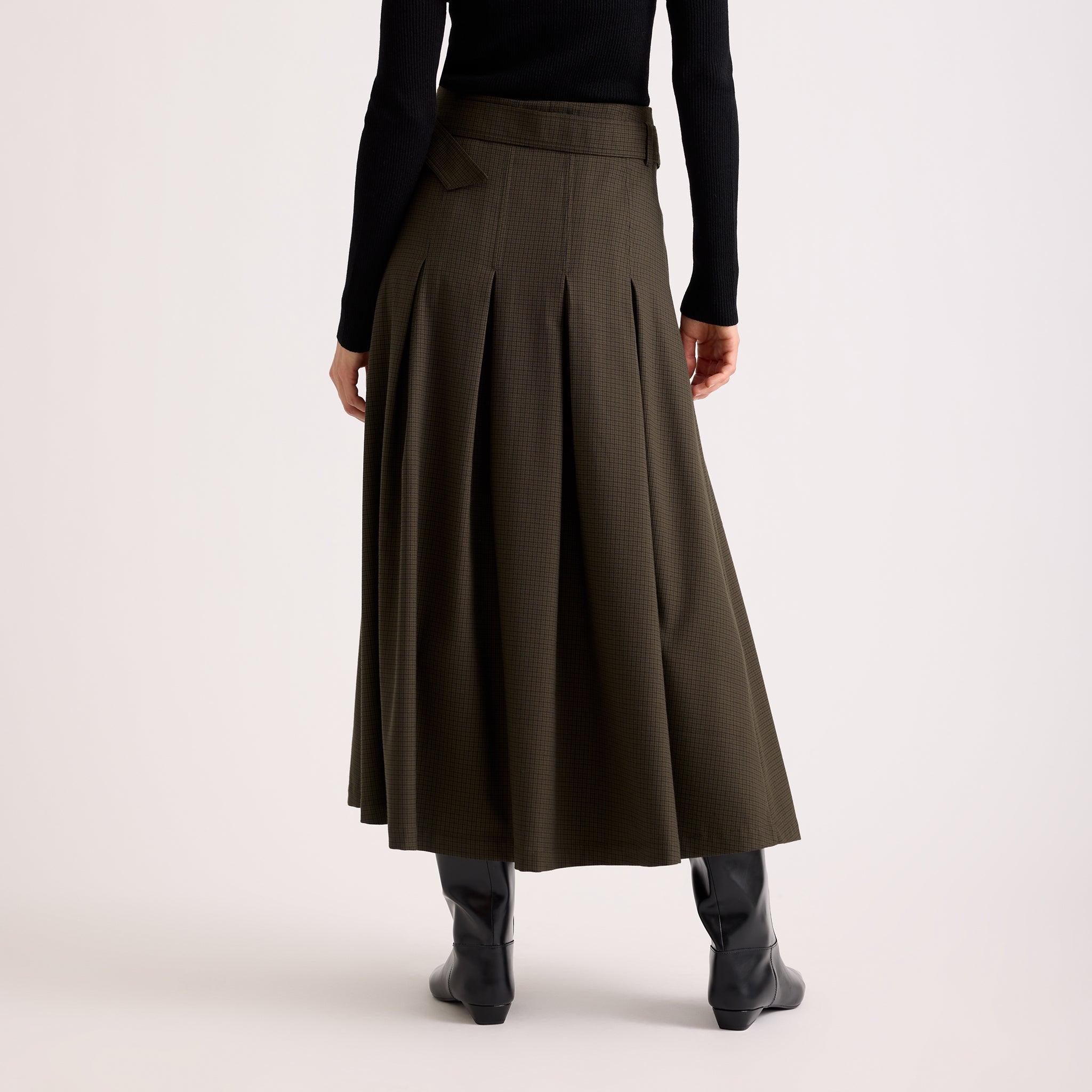 Chocolate Checked Belted Skirt