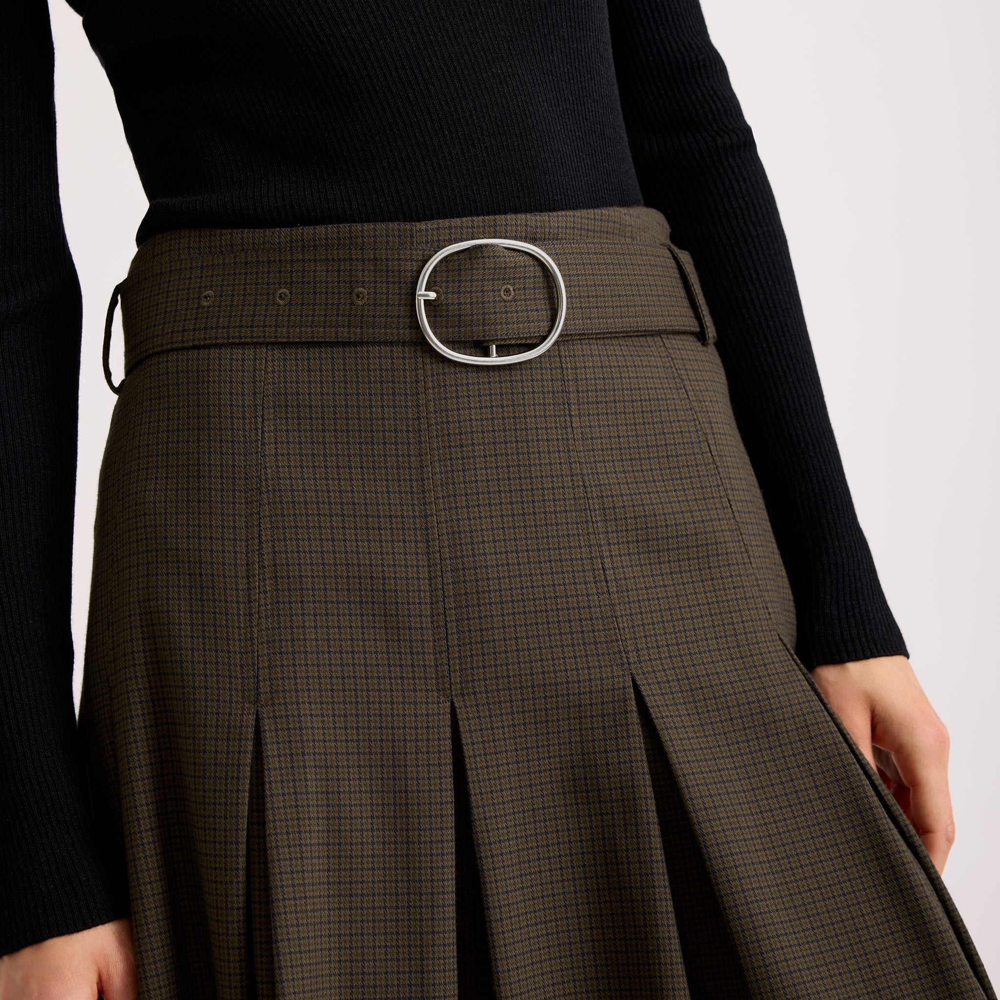 Chocolate Checked Belted Skirt