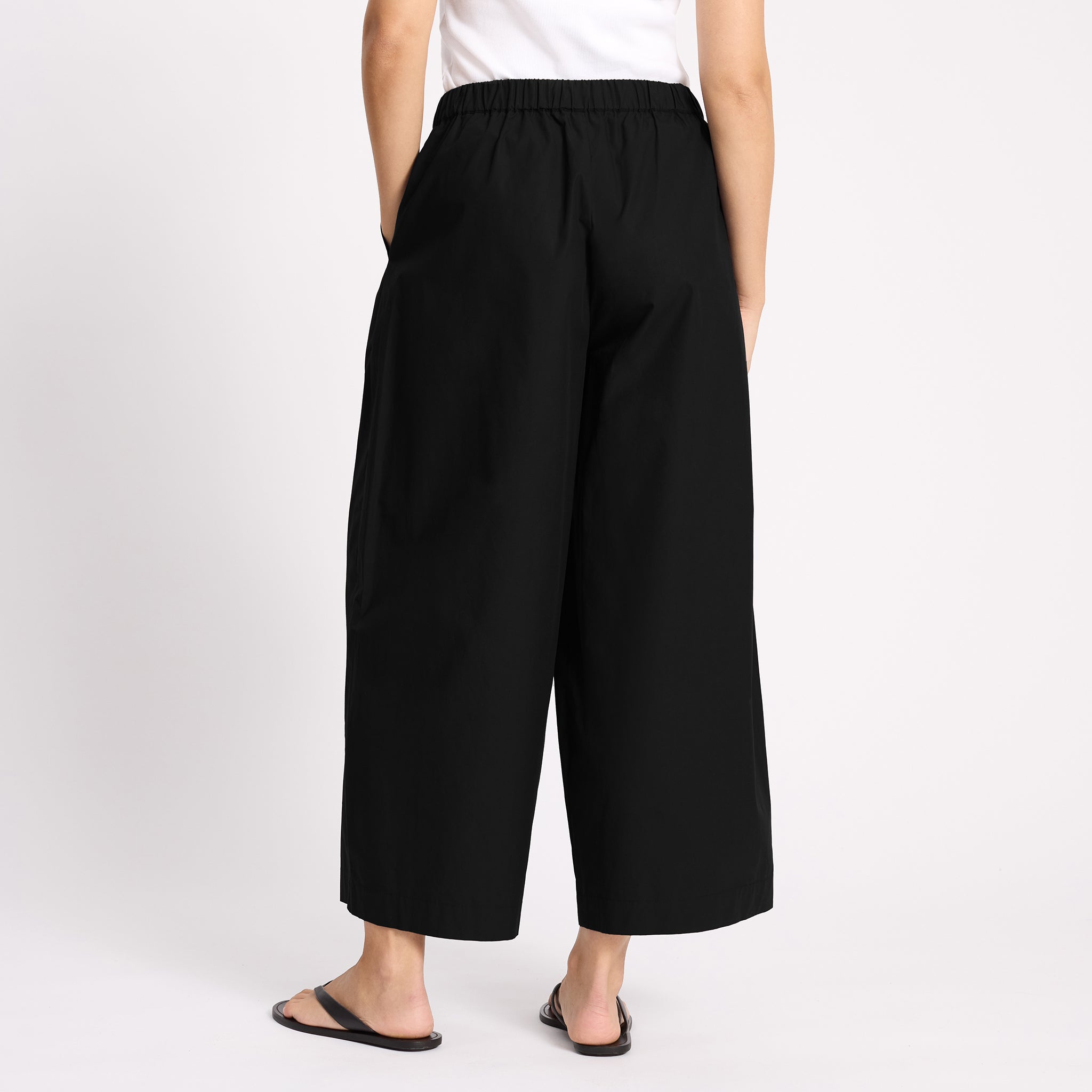 Black Cotton Drawstring Barrel Leg Trousers