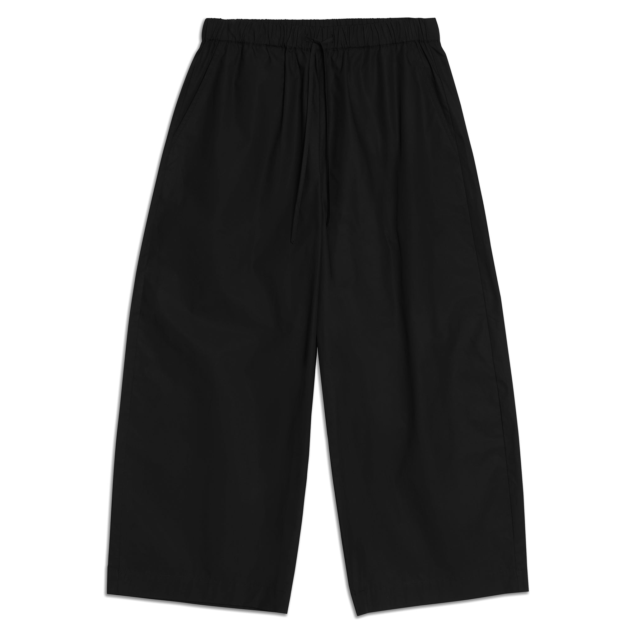 Black Cotton Drawstring Barrel Leg Trousers