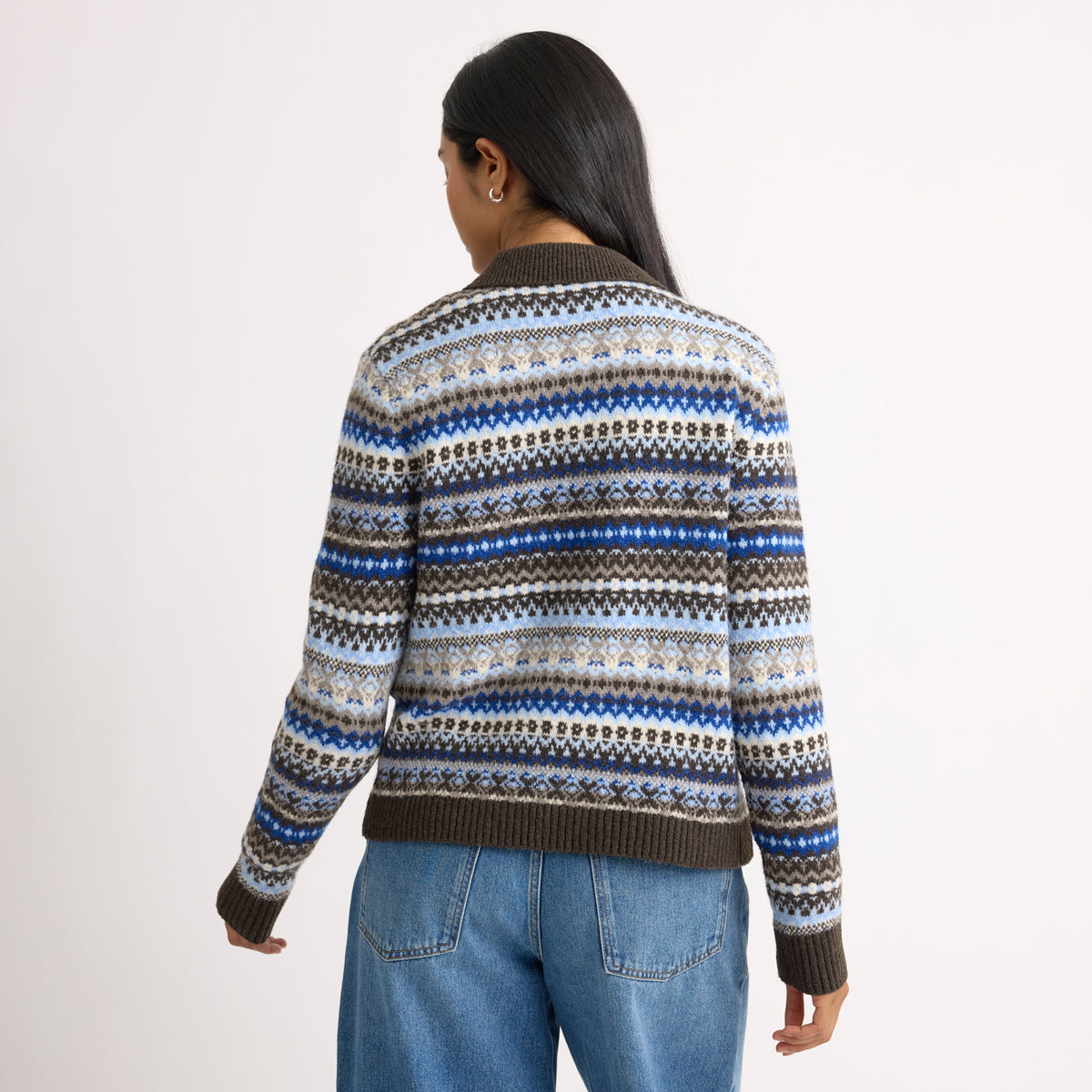 Blue Fair Isle Collar Cardigan
