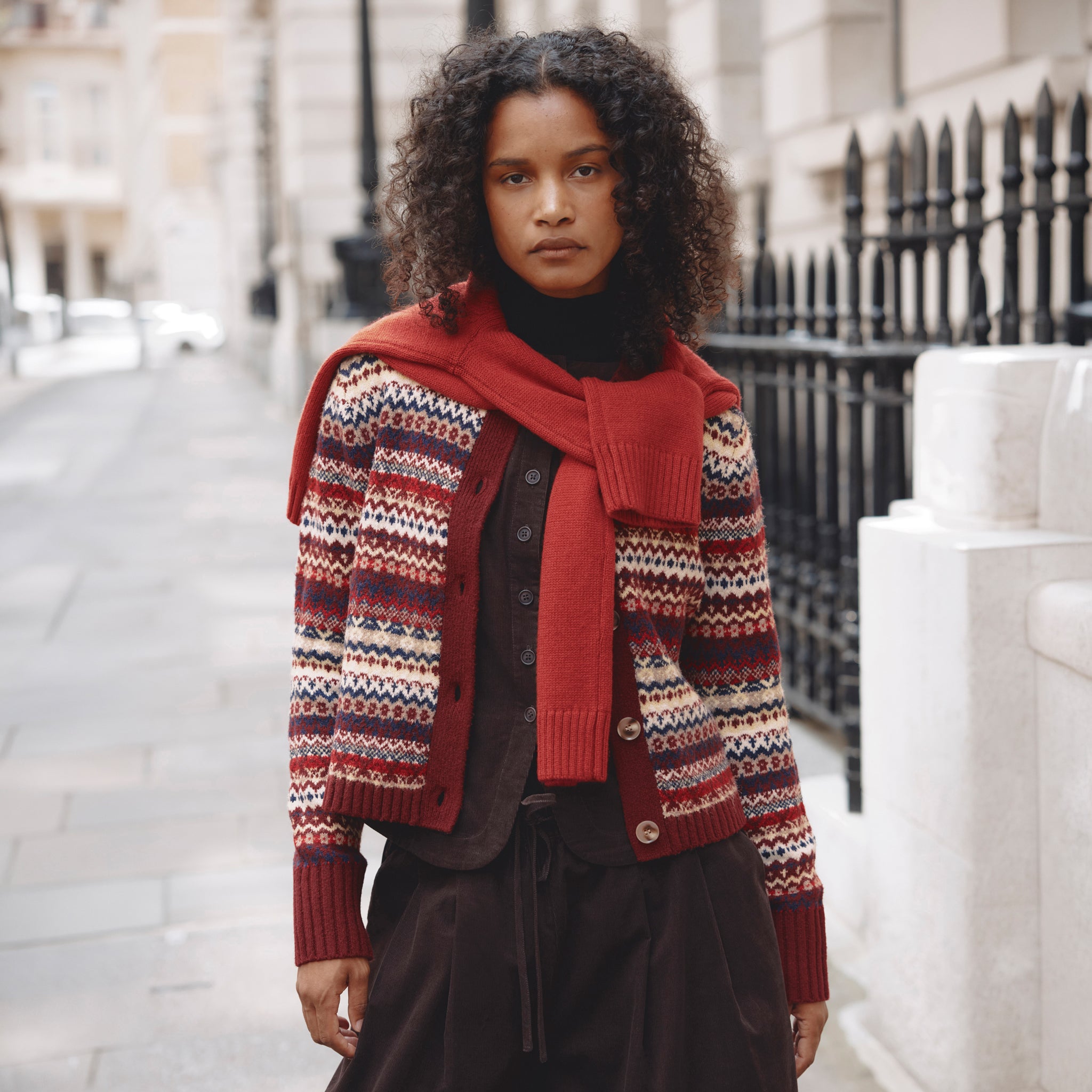 Burgundy Fair Isle Crew Cardigan