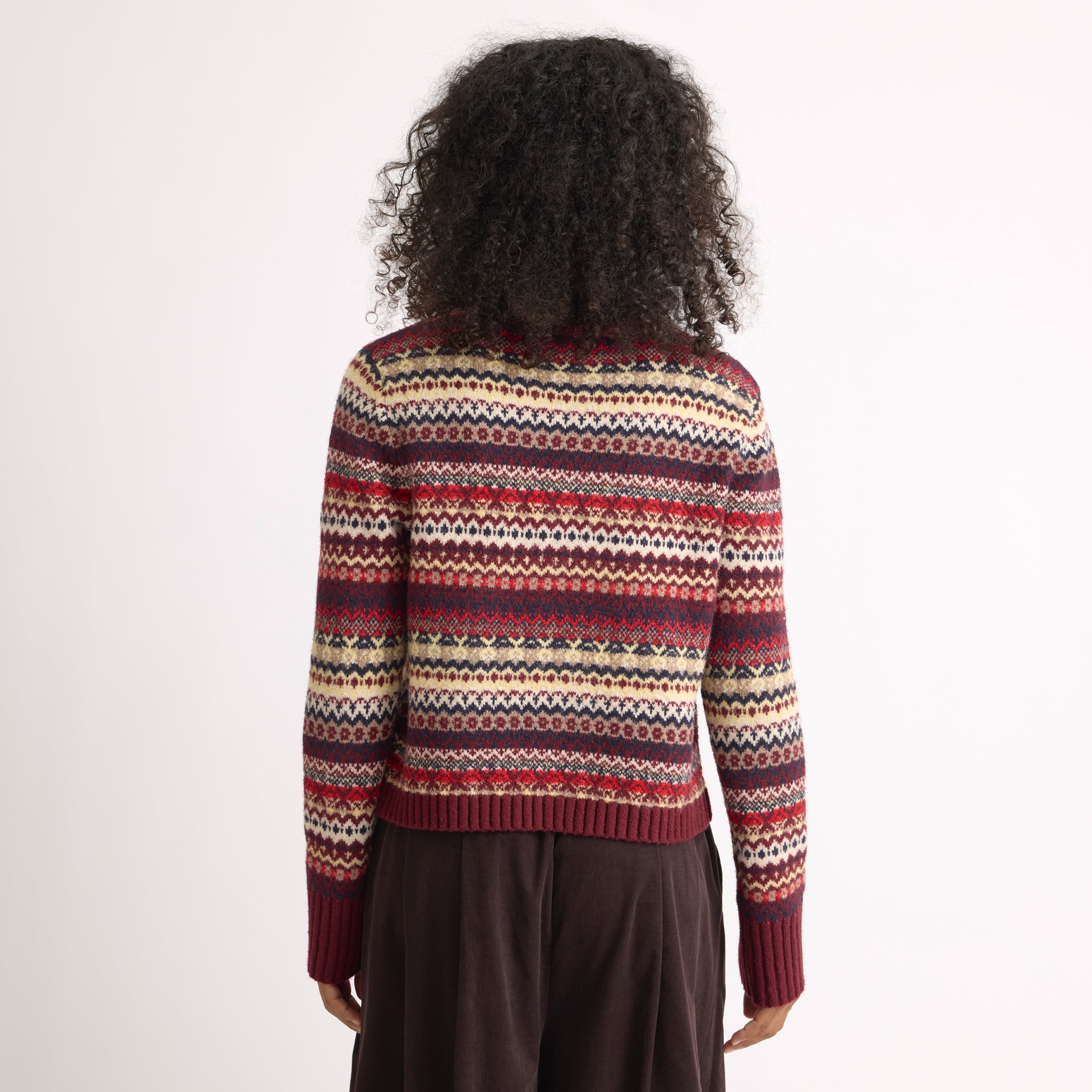 Burgundy Fair Isle Crew Cardigan