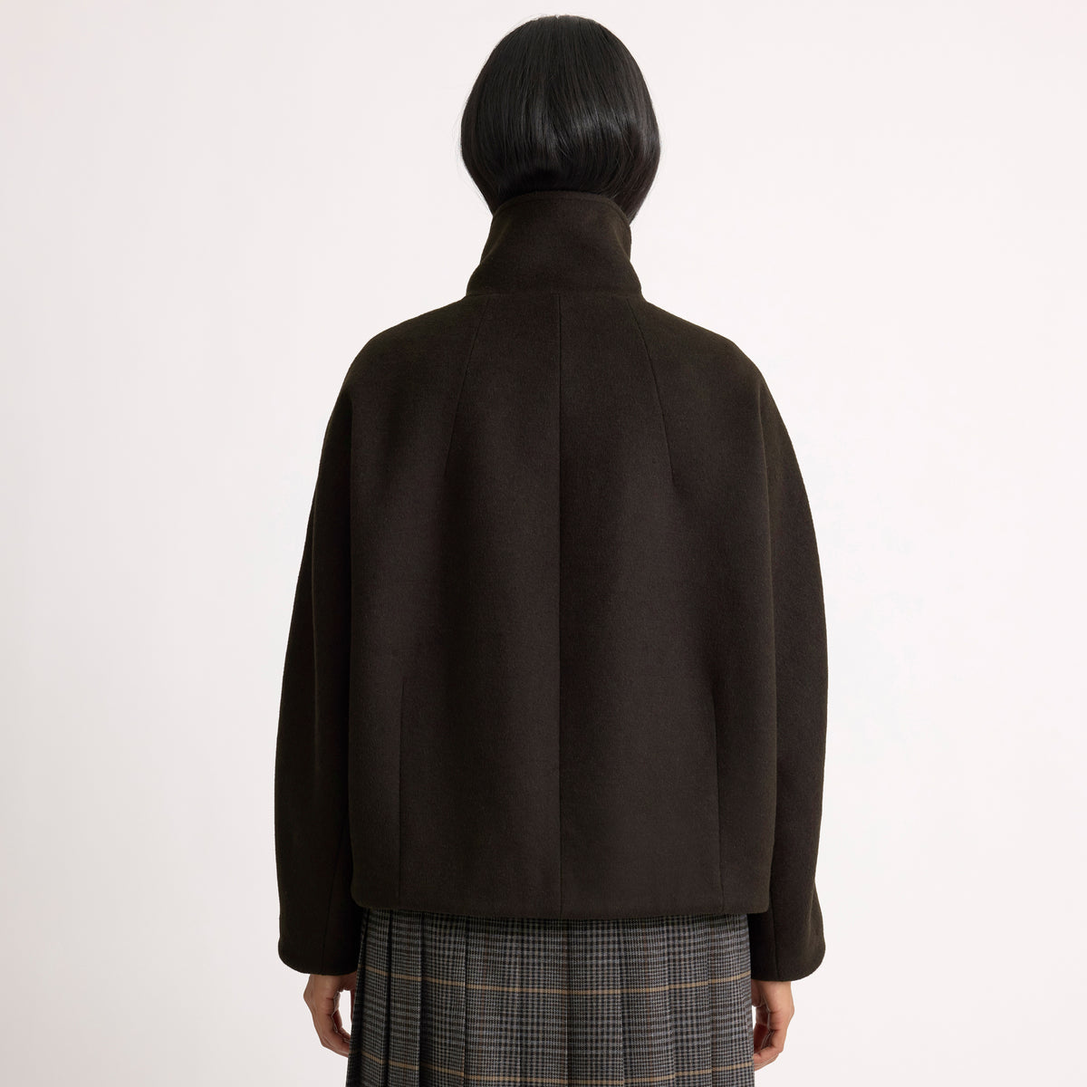 Wool Blend Chocolate Funnel Neck Jacket