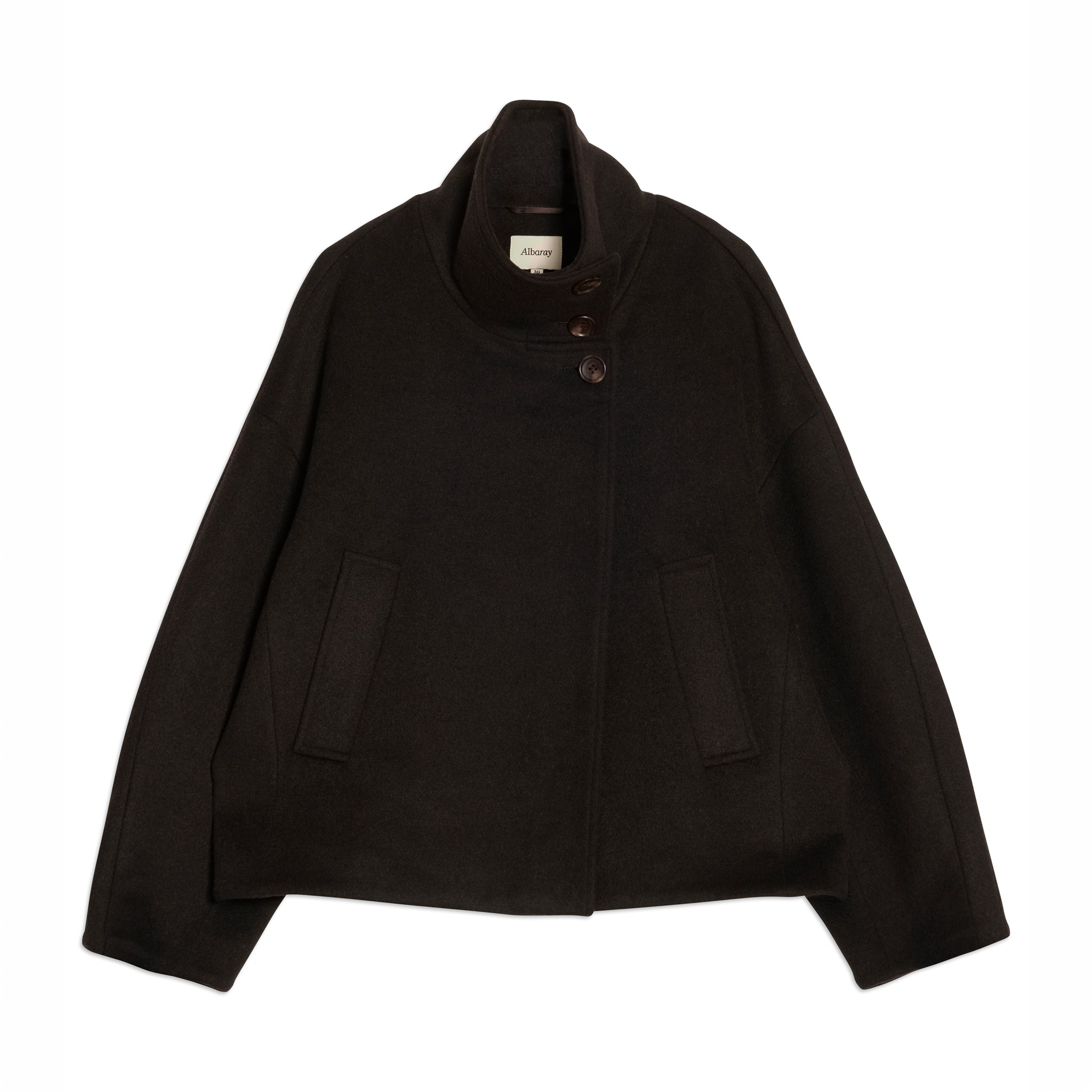 Wool Blend Chocolate Funnel Neck Jacket