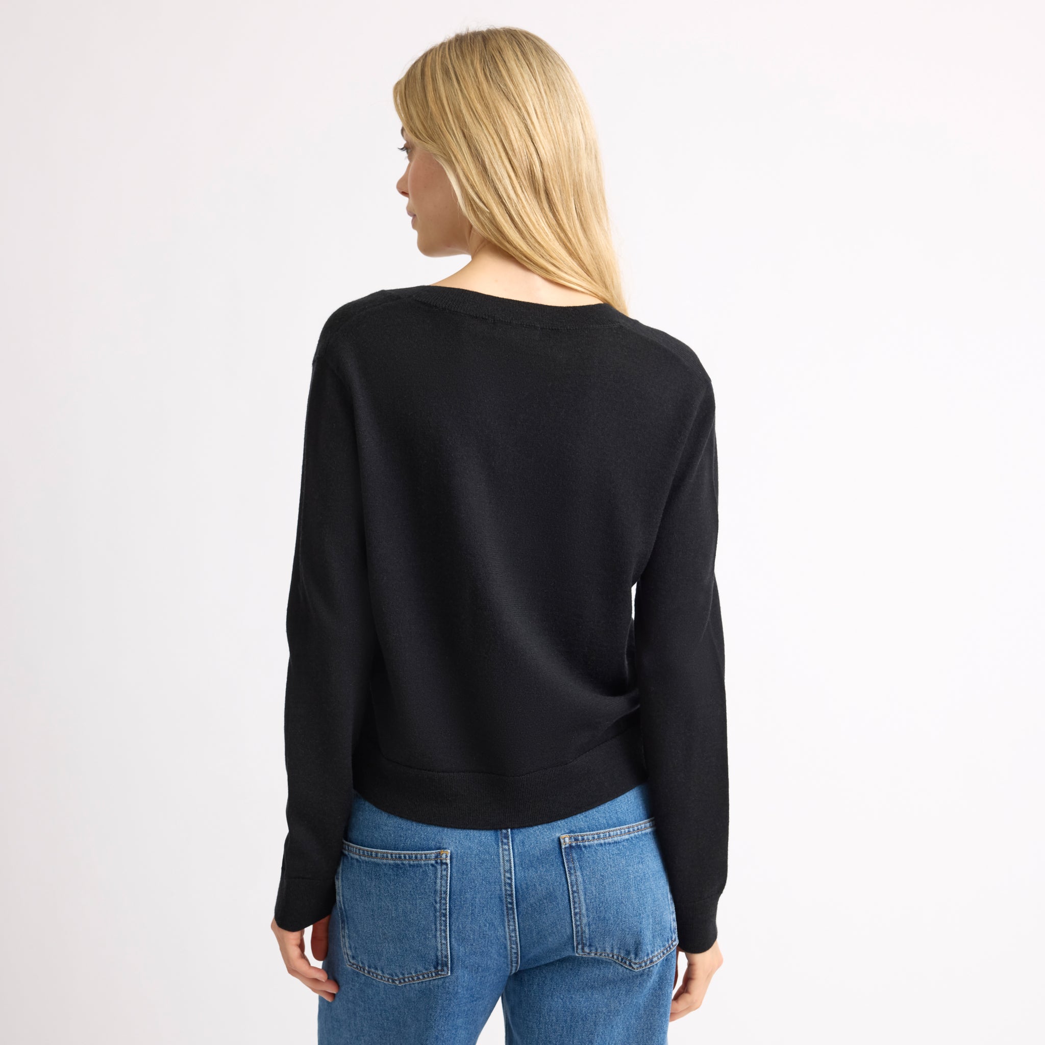 Black Merino V Neck Cardigan