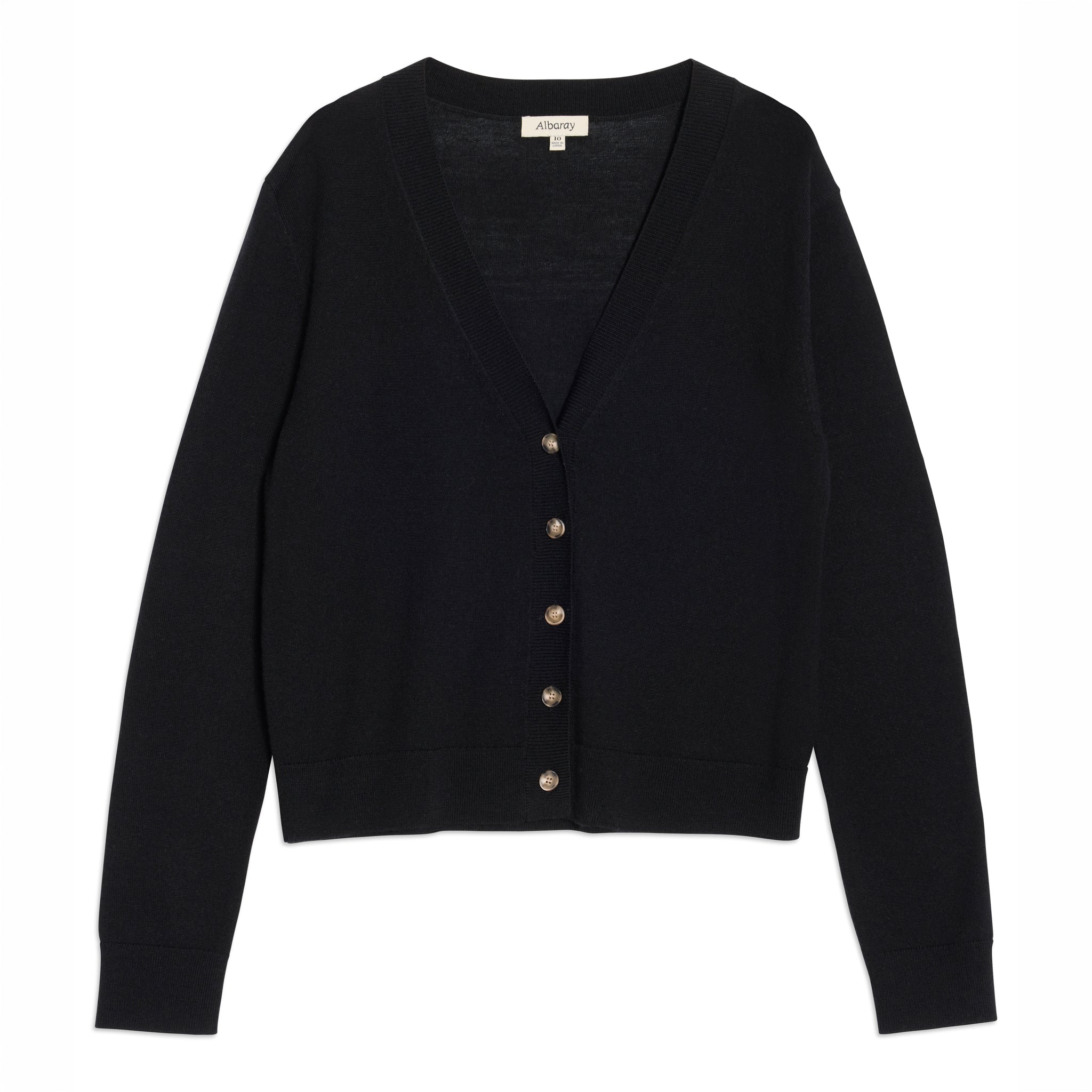 Black Merino V Neck Cardigan