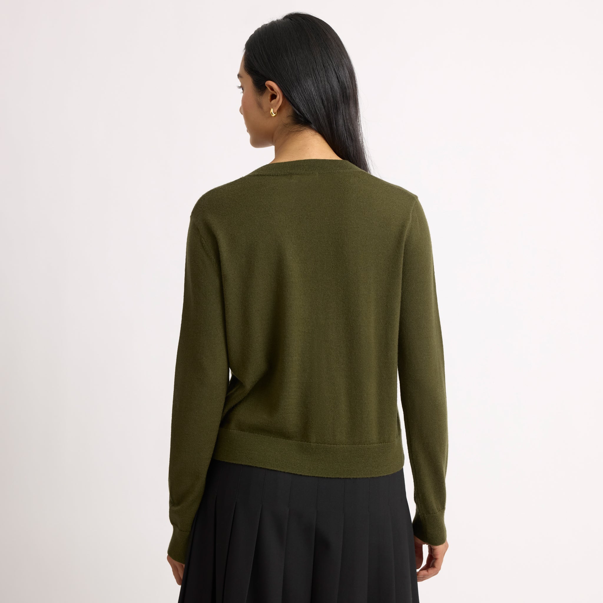 Olive Green Merino V Neck Cardigan