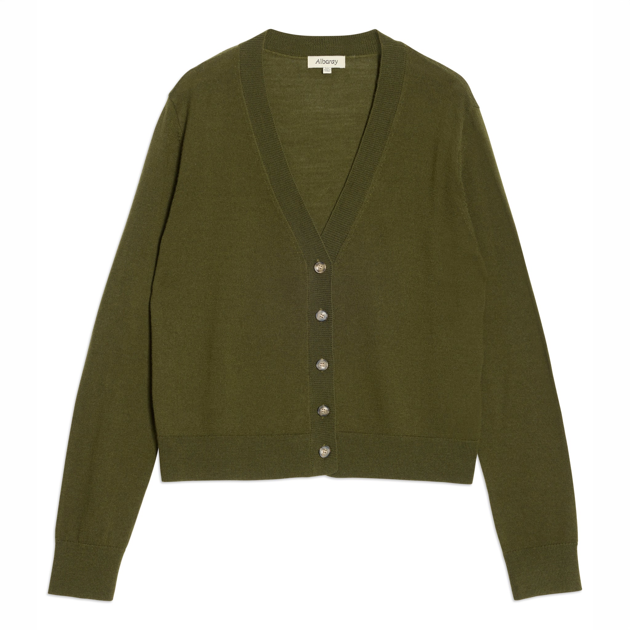 Olive Green Merino V Neck Cardigan