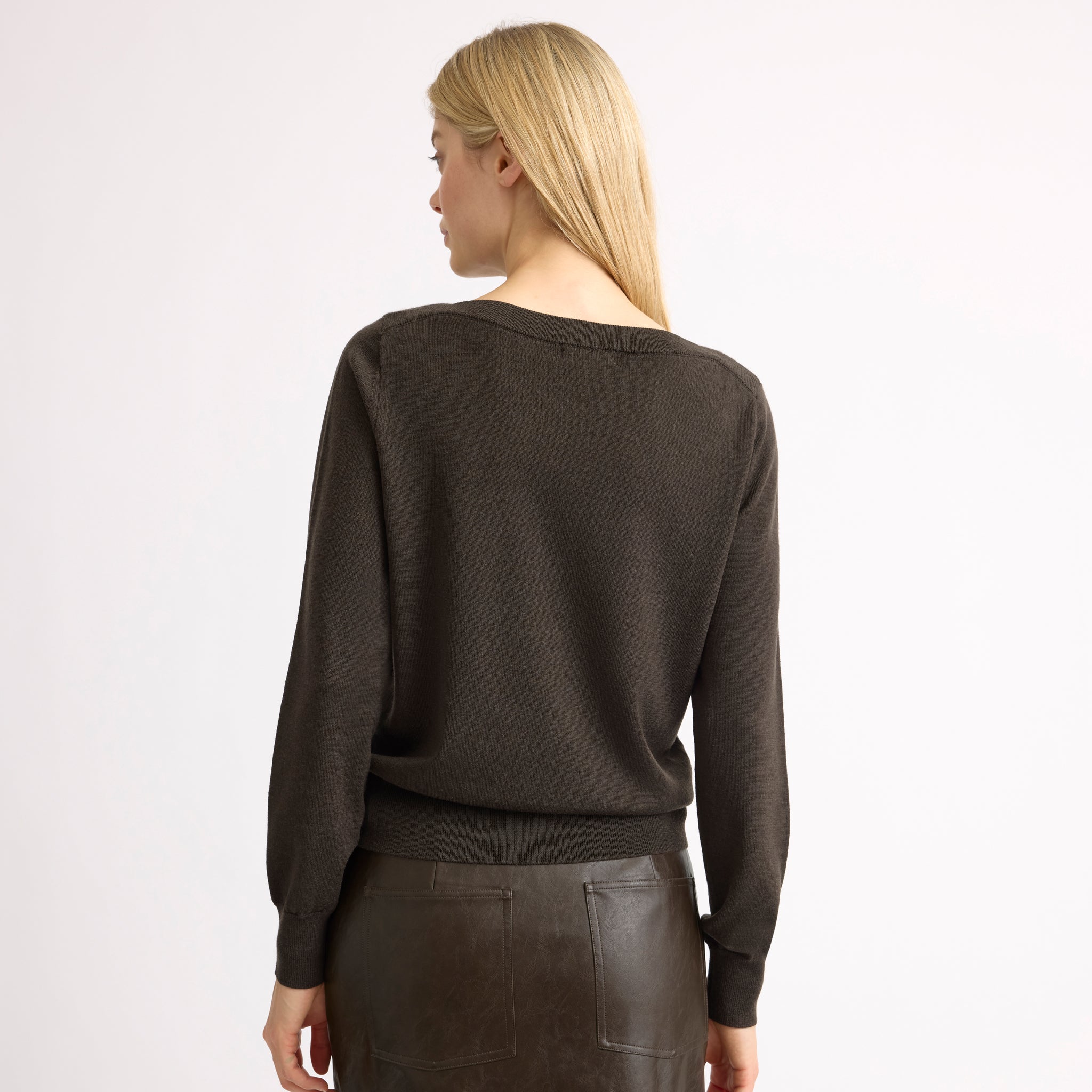 Chocolate Merino Slash Neck Jumper
