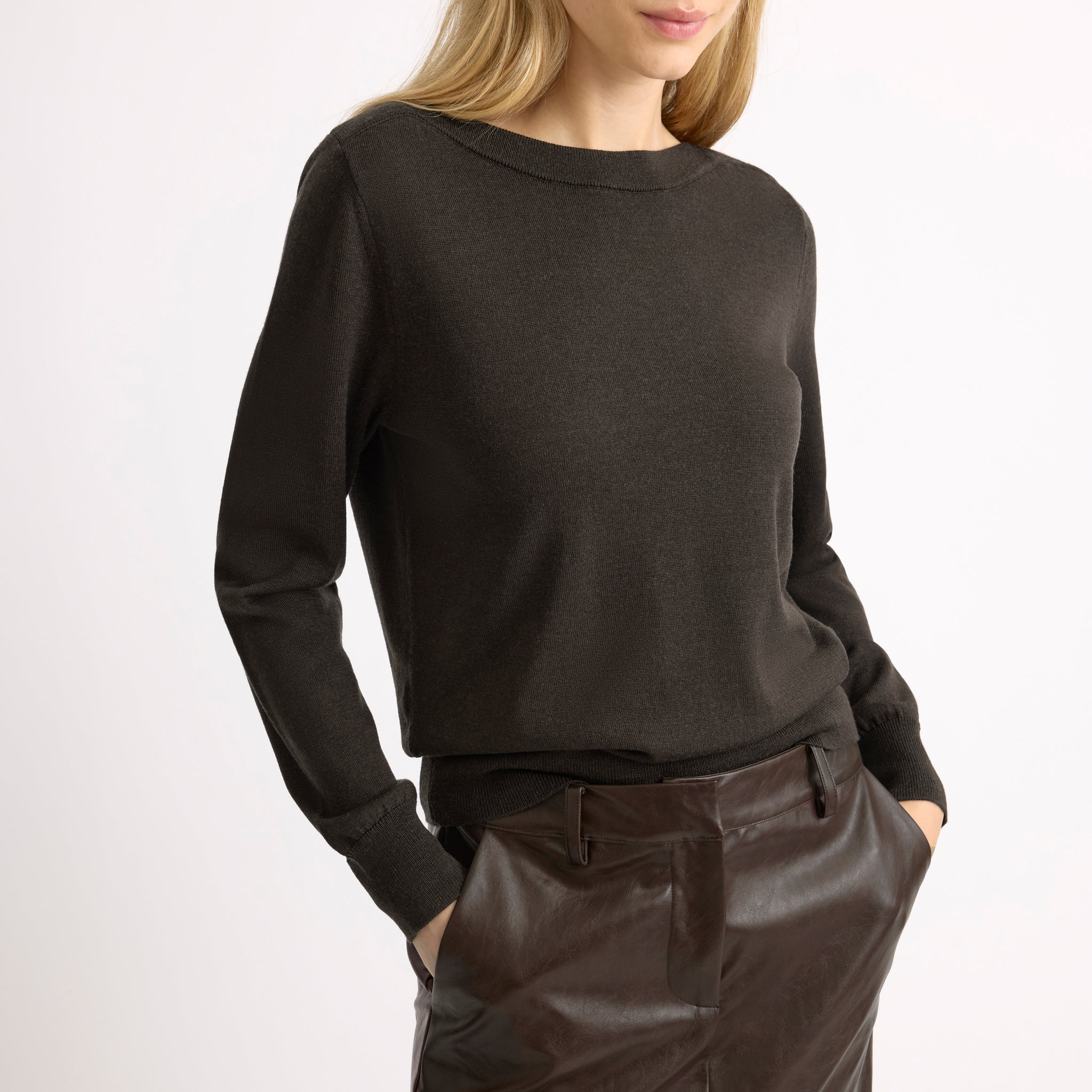 Chocolate Merino Slash Neck Jumper