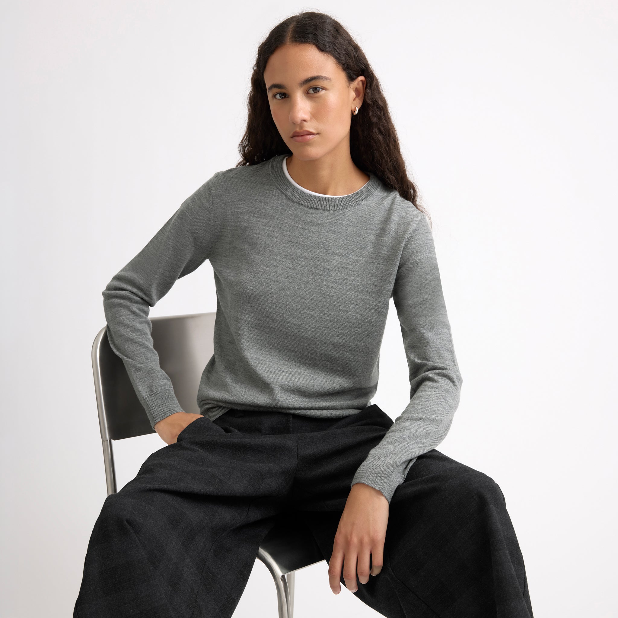 Grey Marl Merino Crew Neck Jumper