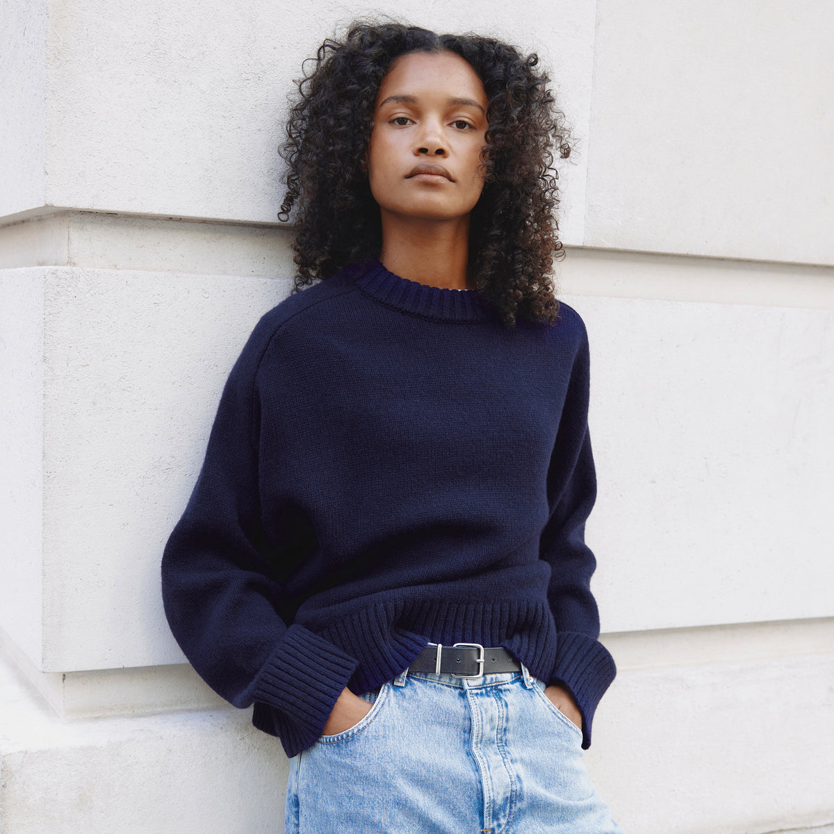 Navy Drop Shoulder Chunky Merino Jumper