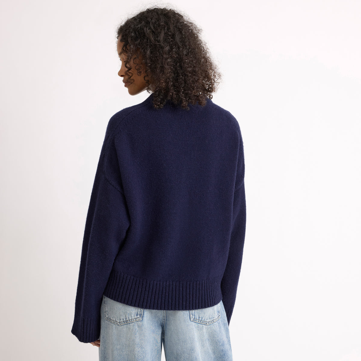 Navy Drop Shoulder Chunky Merino Jumper
