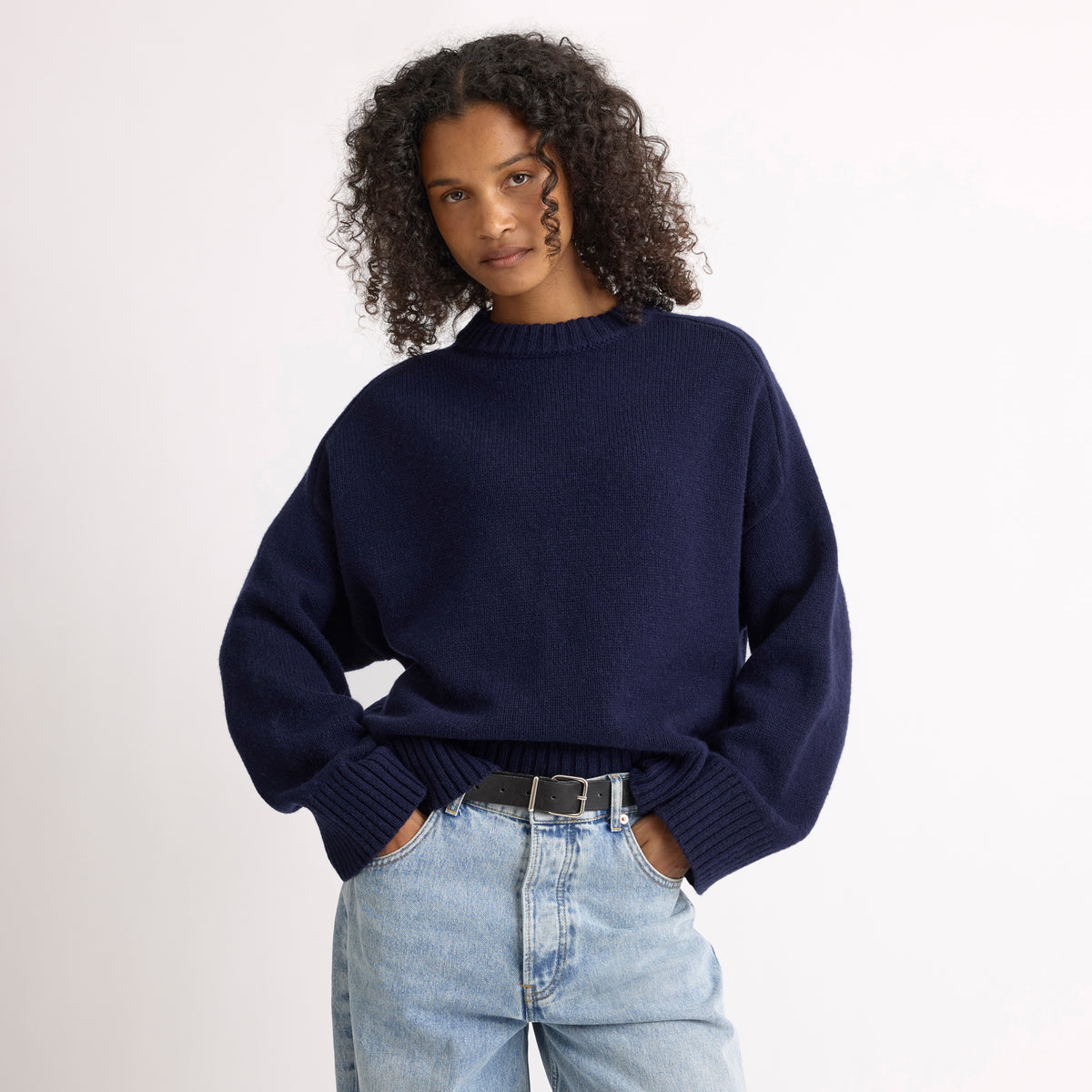 Navy Drop Shoulder Chunky Merino Jumper