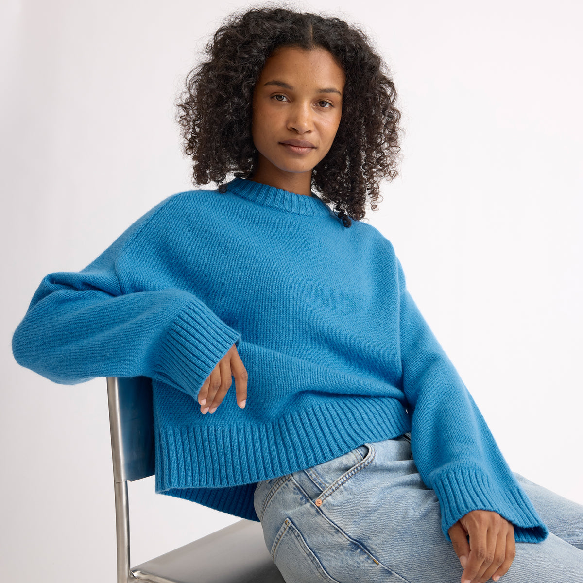 Vivid Blue Drop Shoulder Chunky Merino Jumper