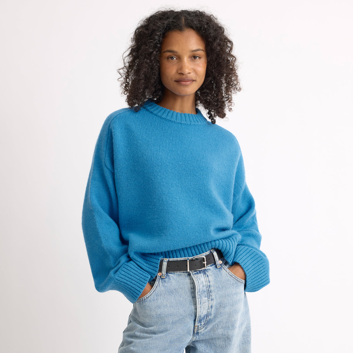 Vivid Blue Drop Shoulder Chunky Merino Jumper