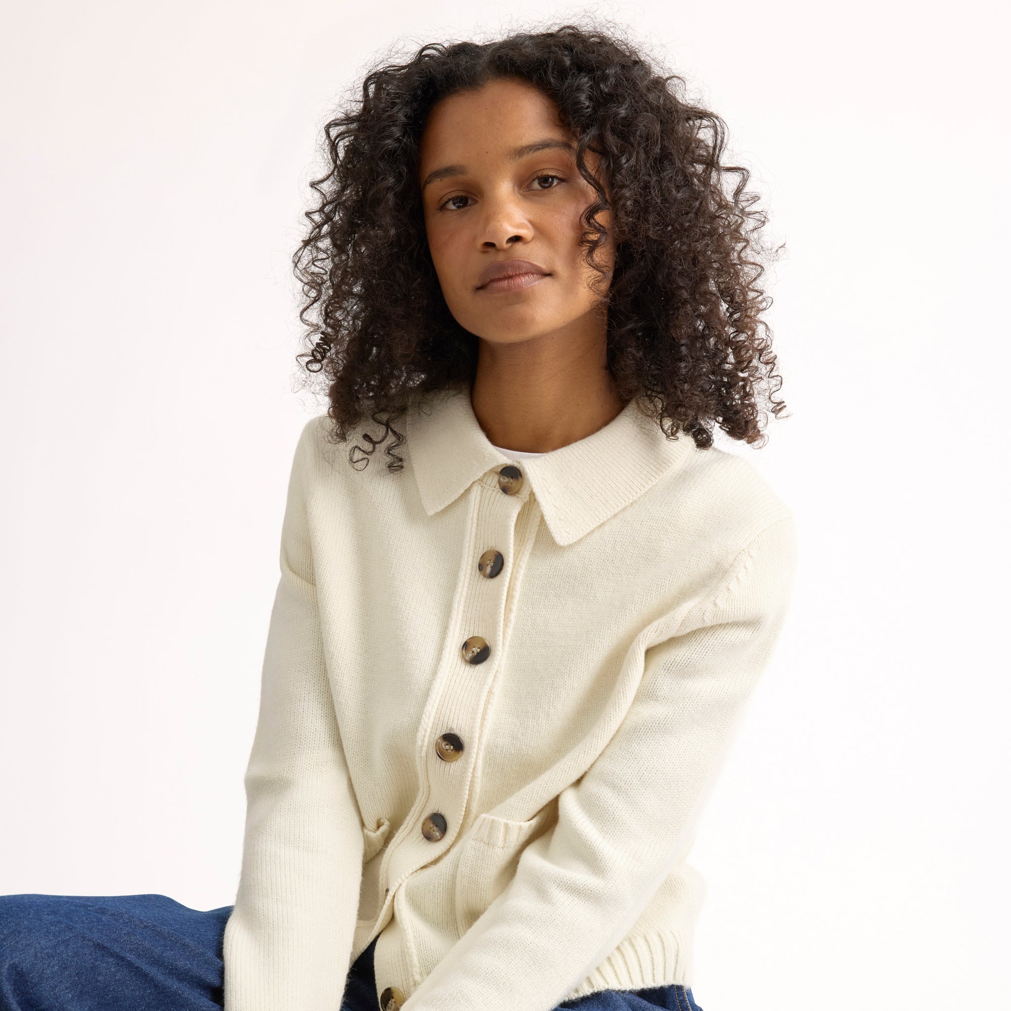 Cream Pocket Collar Cardigan