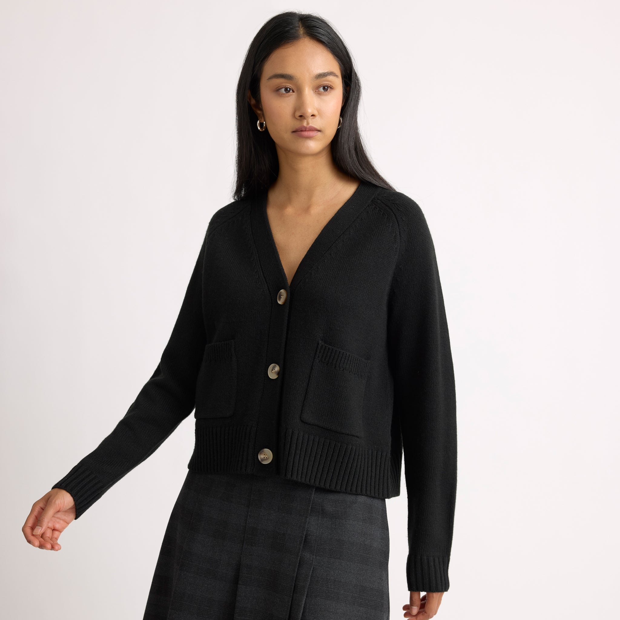 Black Relaxed V Neck Cardigan